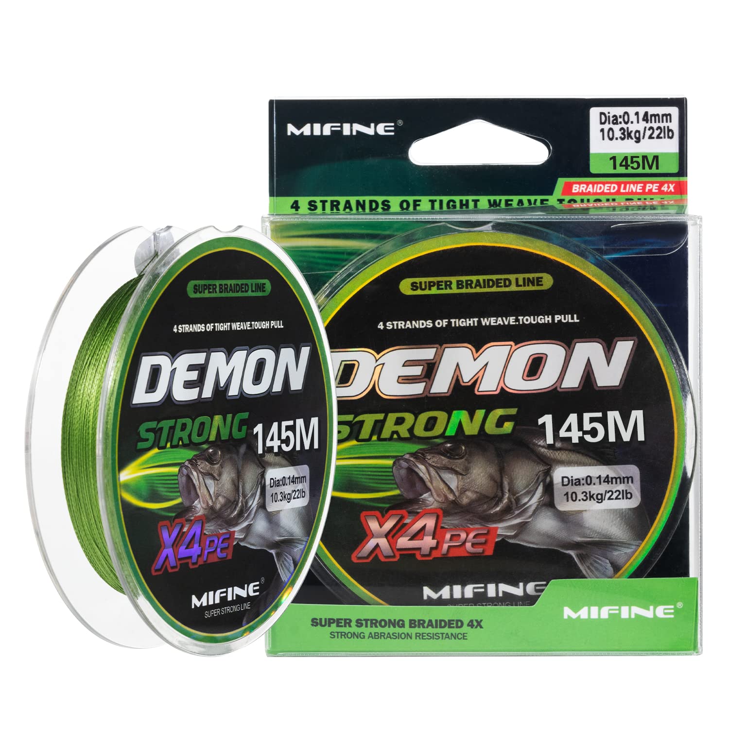 MifineDemonStrong Braided Fishing Line, Abrasion Resistant 4 Strands PE Superline, Ultra-Thin Diameter, 8-55lb，109/158/328yds, Zero Stretch&Low Memory, Saltwater & Freshwater