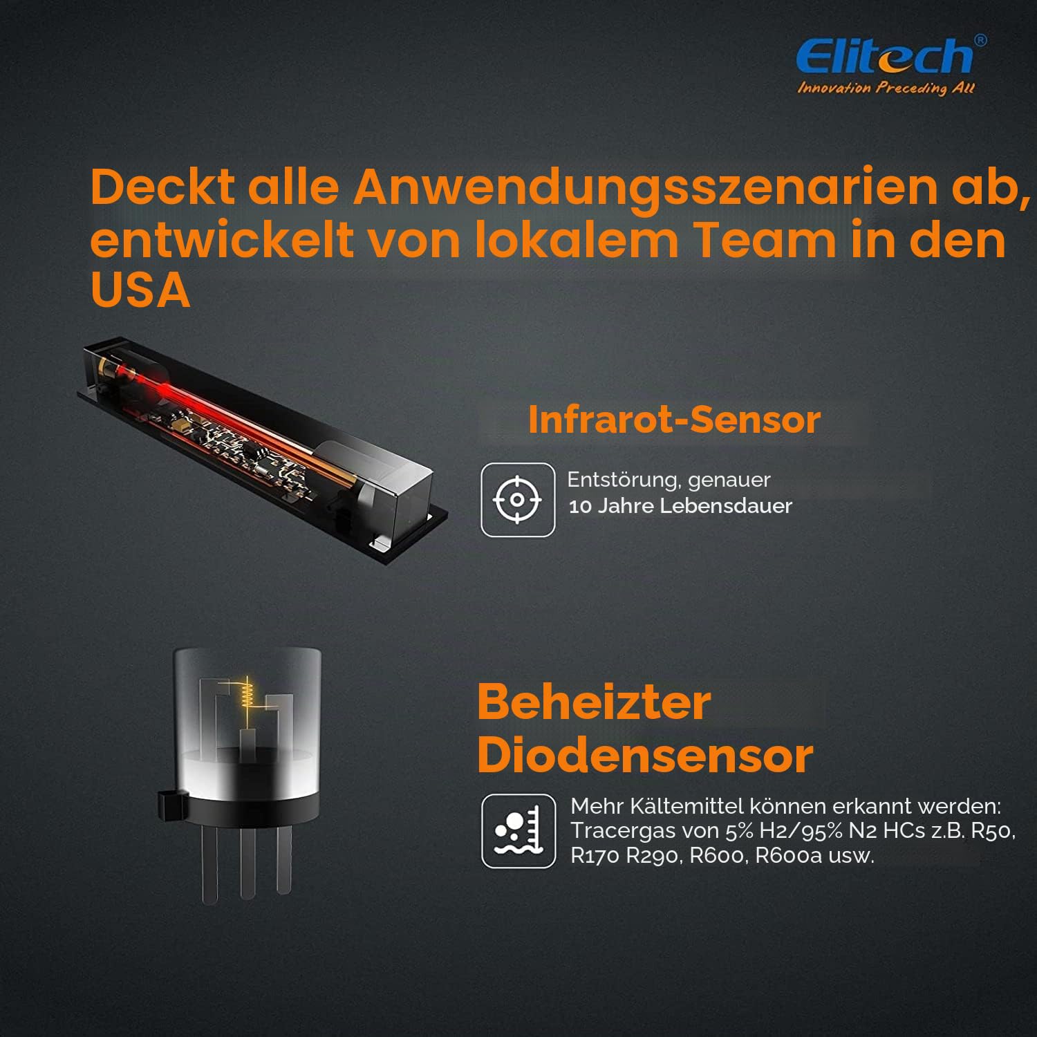 Elitech Kältemittelleckdetektor IR-200 2-in-1 Infrarot & Beheizte Diode Dual Sensor Hohe Empfindlichkeit Tester 10 Jahre Lebensdauer
