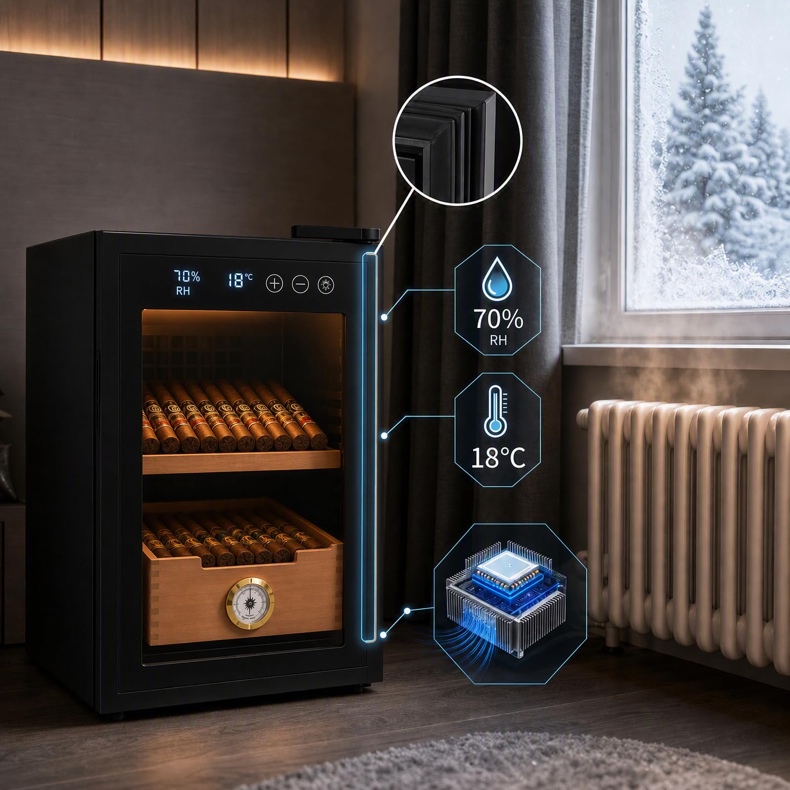 Electric Cigar Humidors 23L Glastür Kühlkontrollsystem Gifts for Men