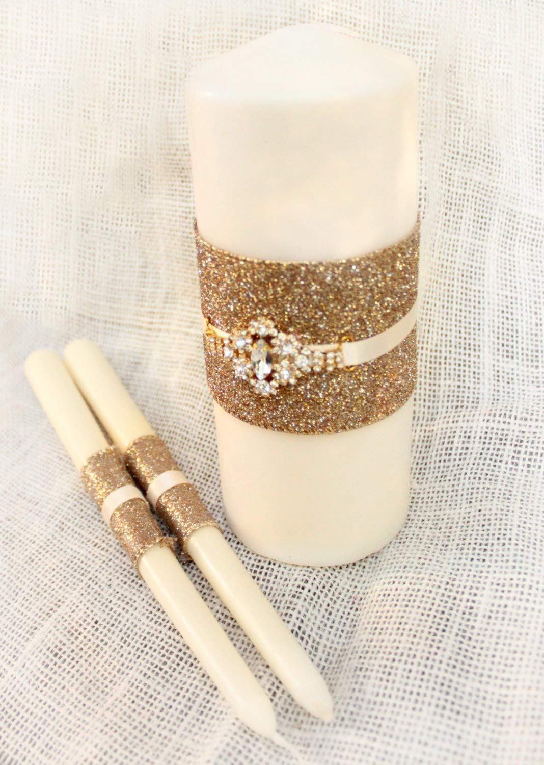 Gold Wedding Unity Candles white OR ivory White Unity