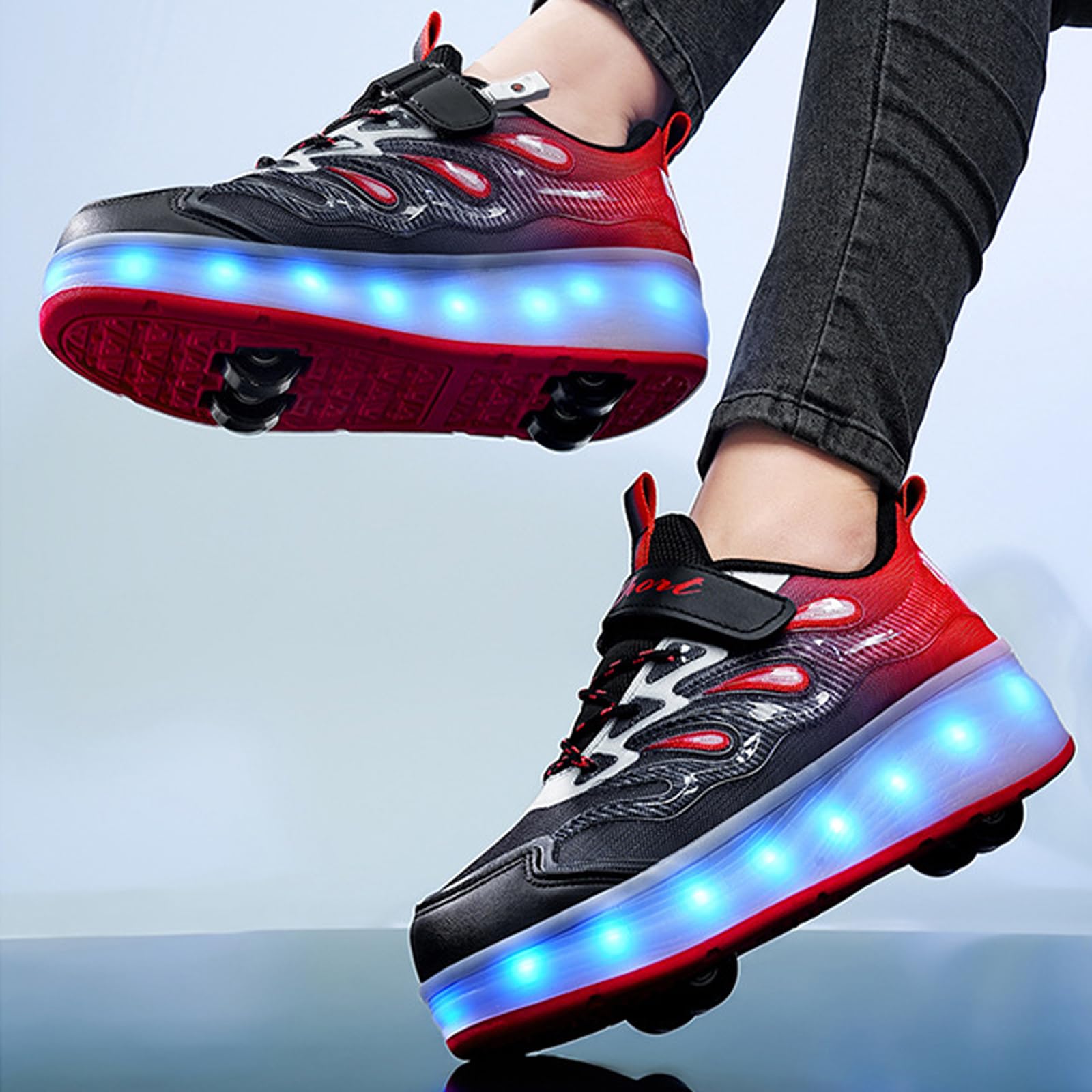 Zapatillas con Ruedas para NiñA NiñO,Zapatillas Patines,Zapatillas Ruedas NiñO,2 En 1 Zapatillas Patines,Zapatillas De Patines con Ruedas LED Light-Up,USB Recargable
