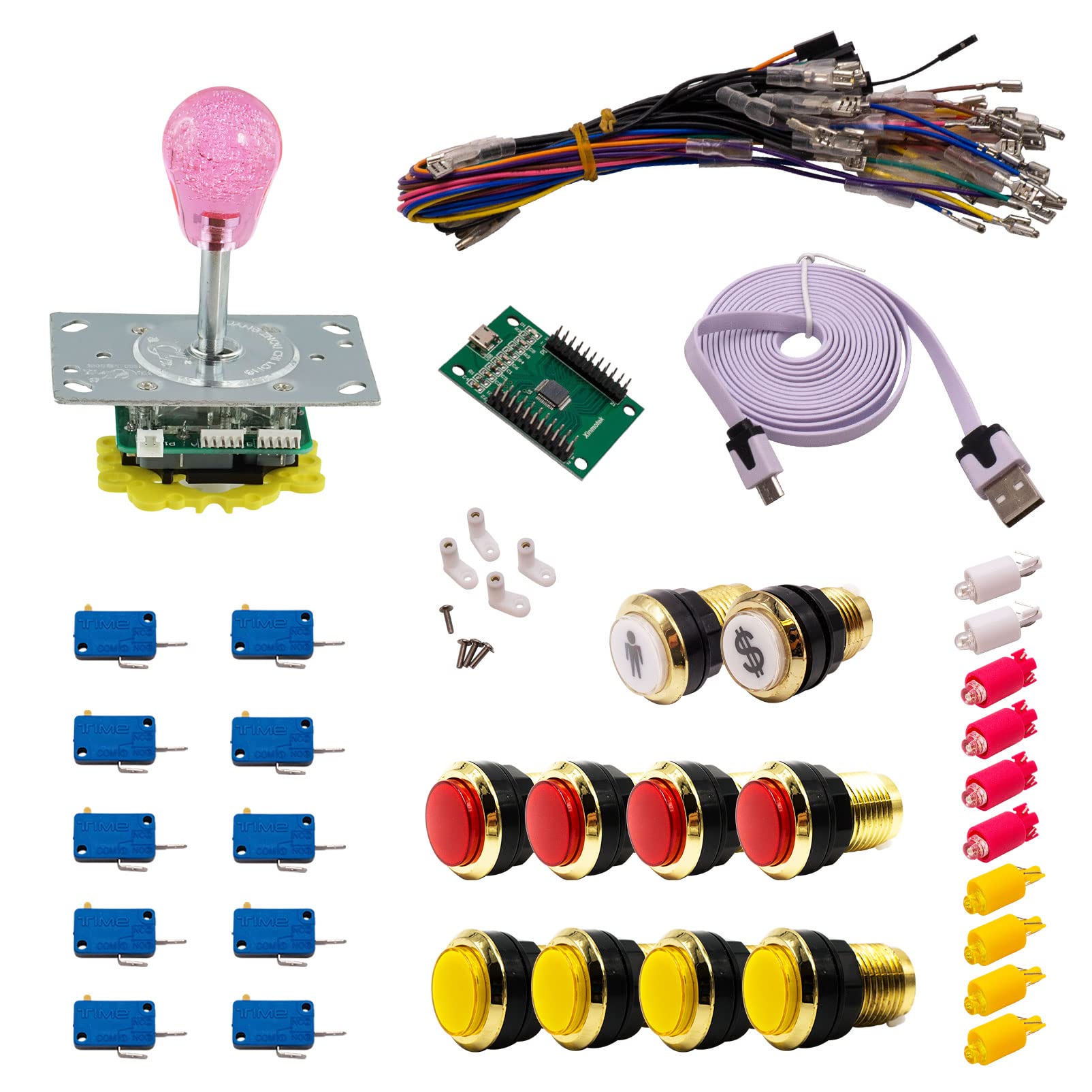 Kit Joystick e Pulsanti Arcade 1 Giocatore Luminoso Pulsanti Dorati Joystick Luminoso Pera Carta XinMoTek Videogiochi Retro Gaming