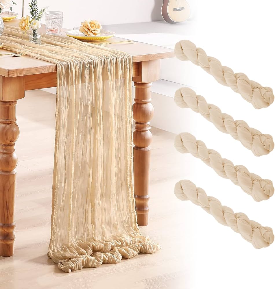 6 Stuks Beige Kaasdoek Tafellopers - 90x300cm Boho Style Voor Bruiloften En Feesten