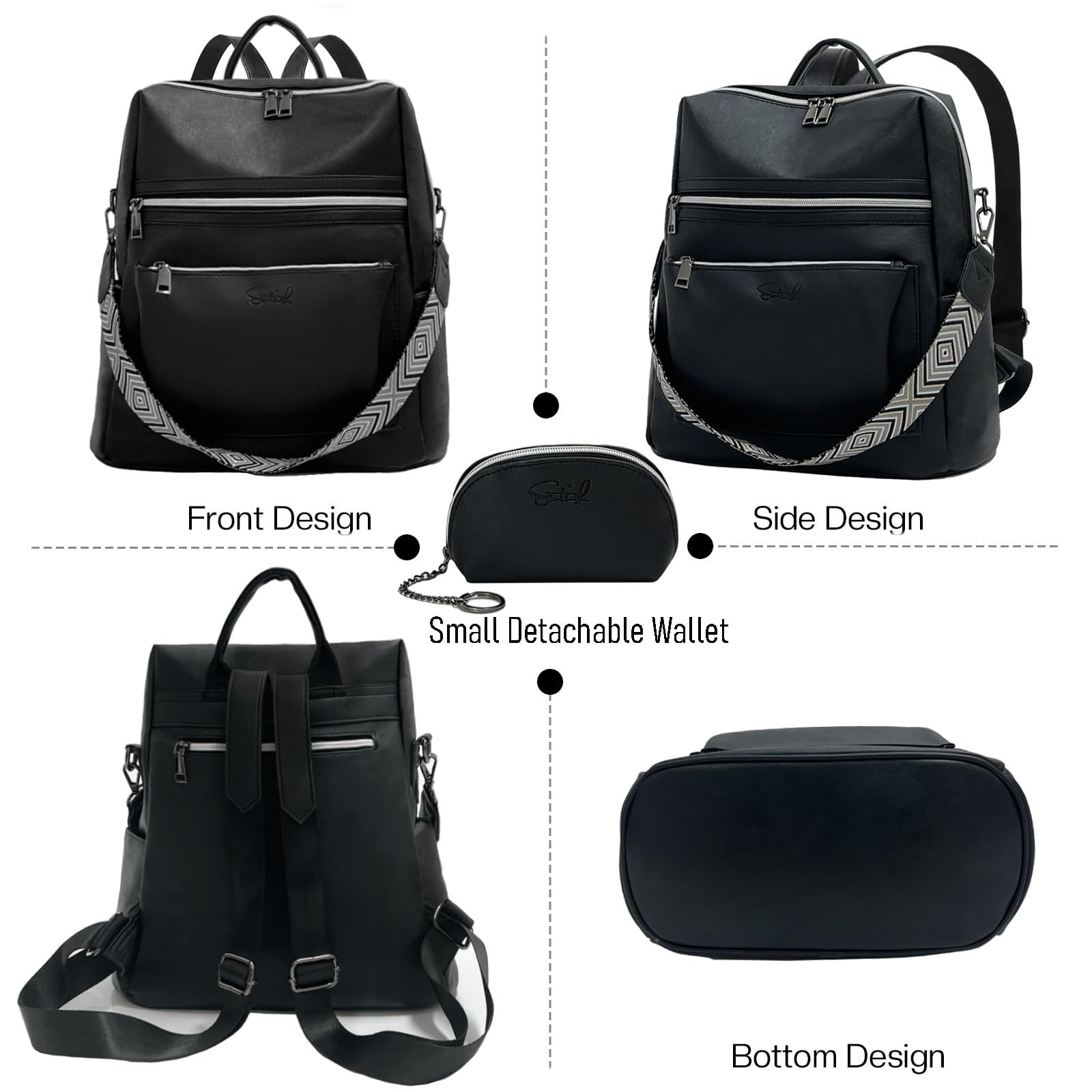Sac à Dos Femme,PU Cuir Sac a Dos Loisir avec Multipoches,Imperméable Antivol Voyage Décontracté de Sac à Dos pour Travail, Scolaire Collège, Affaires