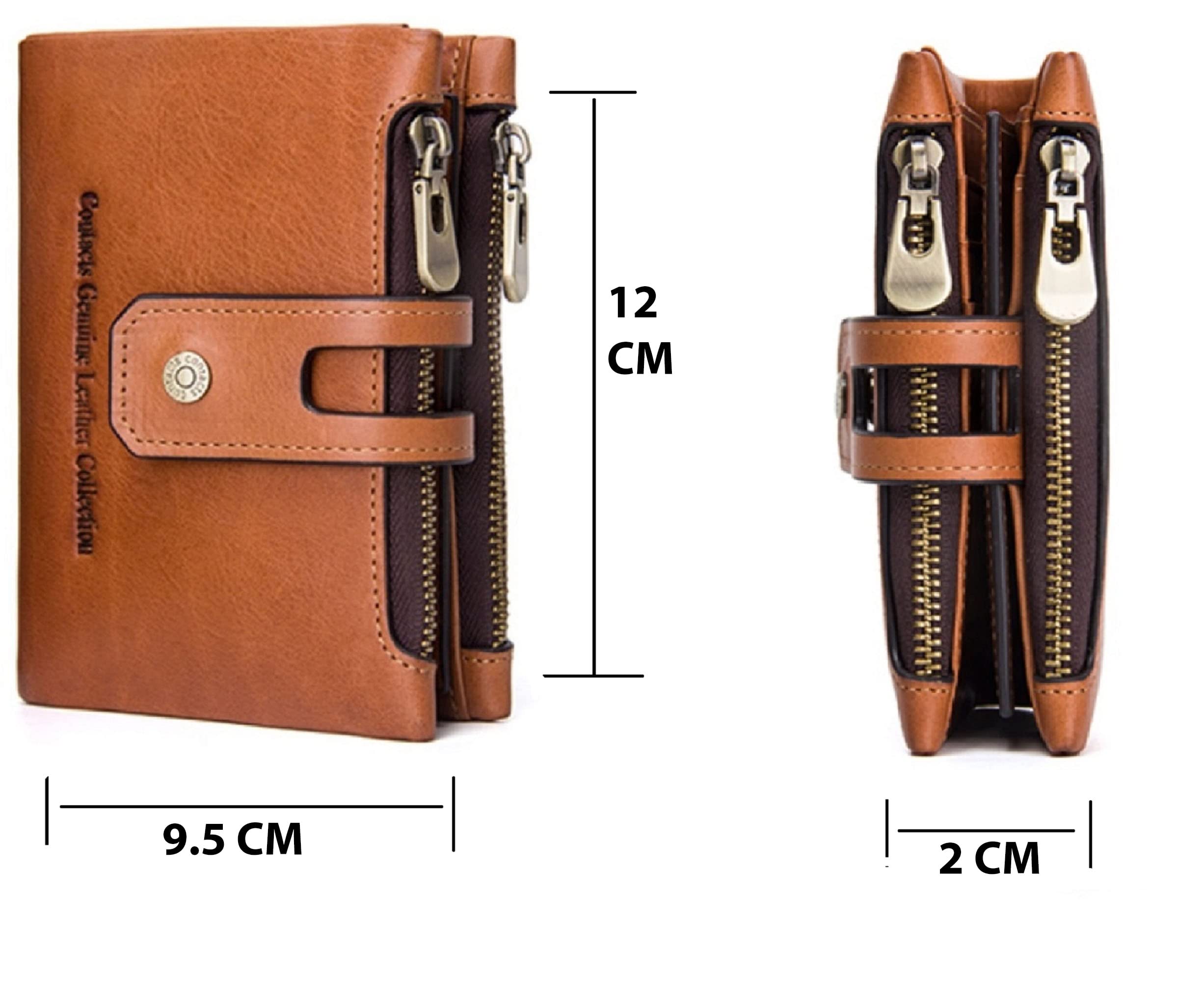 Contacts Men's Genuine Leather Wallet | RFID Blocking Wallet for Men| 14 Card Slots, 1 ID Window | 2 Zipper Compartments, Button Closure (Beige) 4