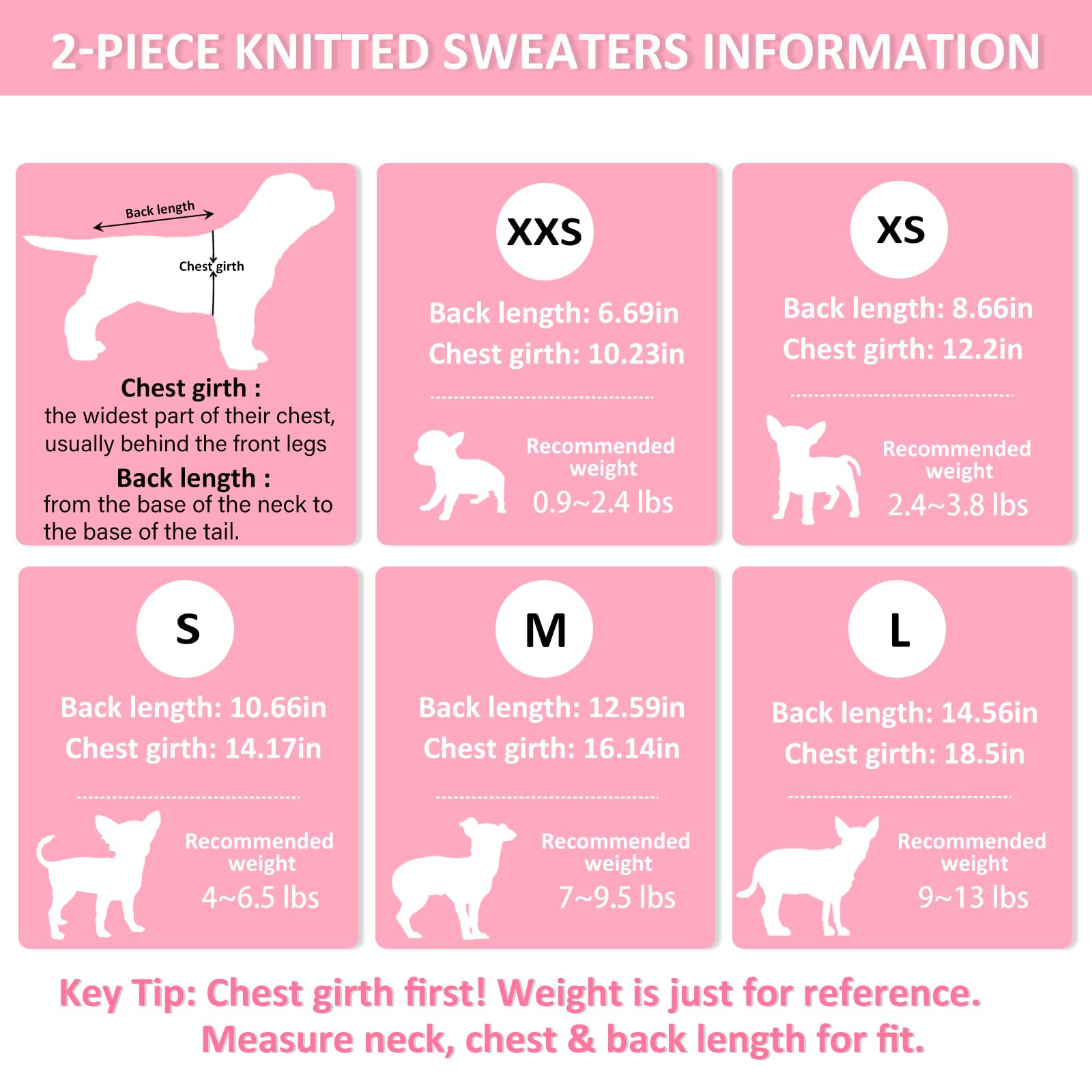 Suéter XXS para perro, 2 piezas, suéter de chihuahua, ropa para perros pequeños, ropa de invierno para cachorros, ropa de invierno para cachorros, talla XXS rosa