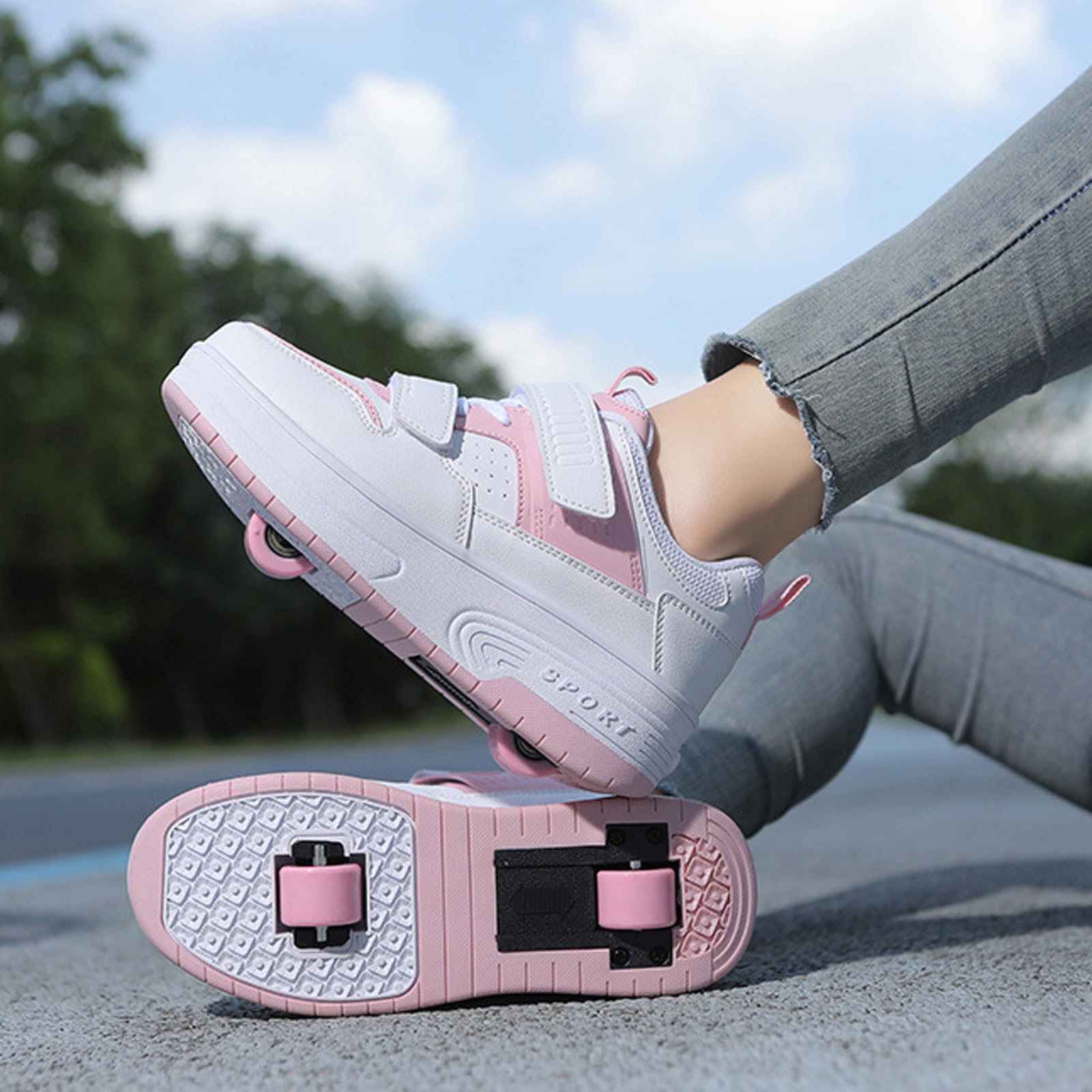 Buty dziecięce z kółkami, buty treningowe z podwójnym kołem, trampki z chowanymi kołami, regulowane, zdejmowane kółka, wielofunkcyjne, sporty na świeżym powietrzu