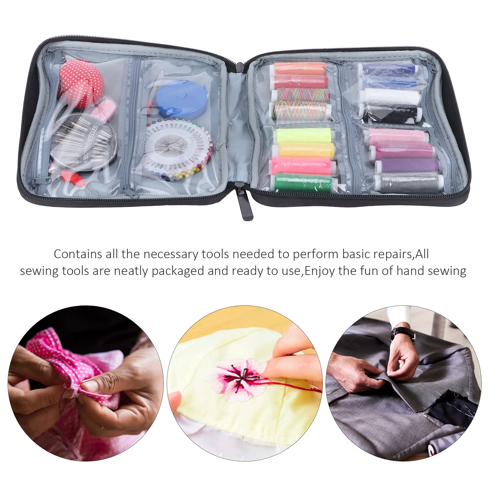 AUERVO Mini Kit Da Cucito Portatile – Astuccio Con Ago E Filo, Accessori Base Per Riparazioni Di Emergenza, Formato Viaggio - 4