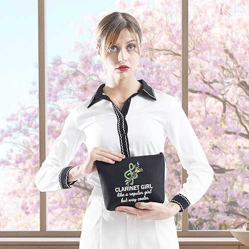 Miniatura 4 de GJTIM Clarinetista Regalo Clarinete Jugador Regalo Clarinete Amante Cremallera Bolsa Bolsa de Maquillaje para Clarinete Profesor, Negro -