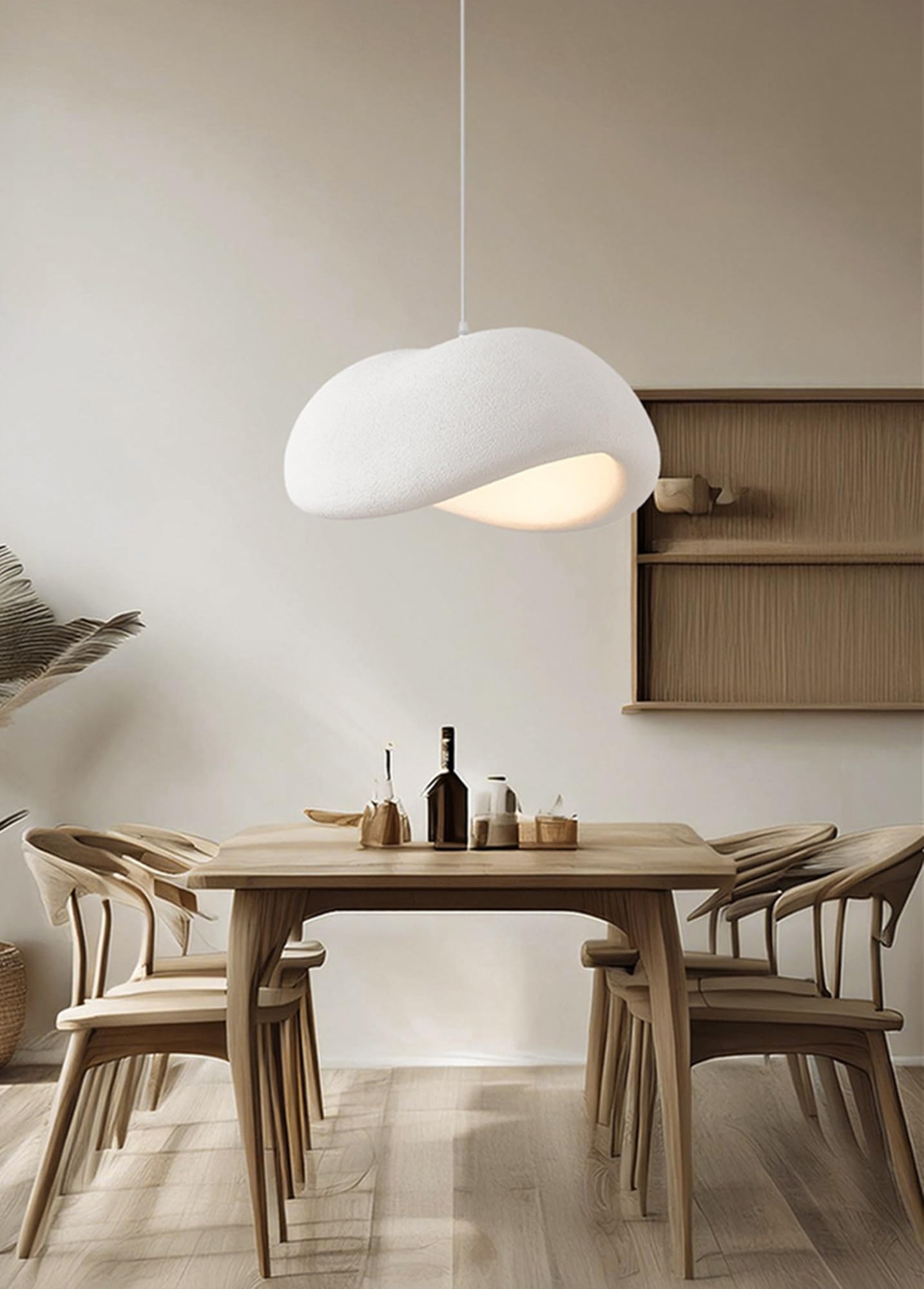 Wabi-sabi Estilo Comedor Lámpara Colgante Sobre Mesa,Iluminación De Isla De Cocina Moderna Minimalista En Blanco Beige,Lámpara De Techo De Interior De Poliestireno Regulable En Altura(L/60*45*2
