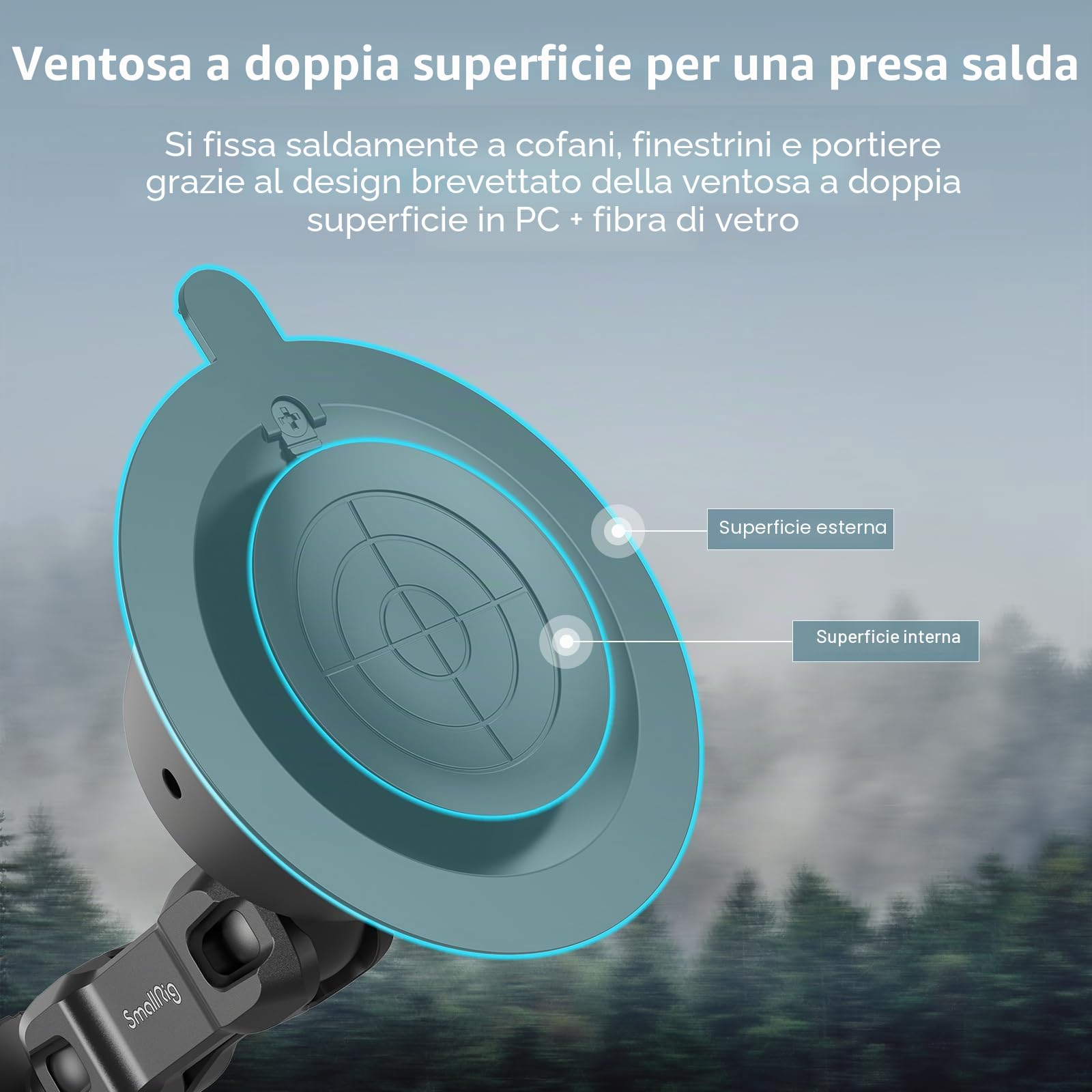 SMALLRIG Supporto a Ventosa a Doppio Strato per GoPro Hero 12/11/10/9, per DJI Osmo Action/Procket, per Insta360 X3, Supporto per Doppia Testa a Sfera Rotazione a 360° - 4193