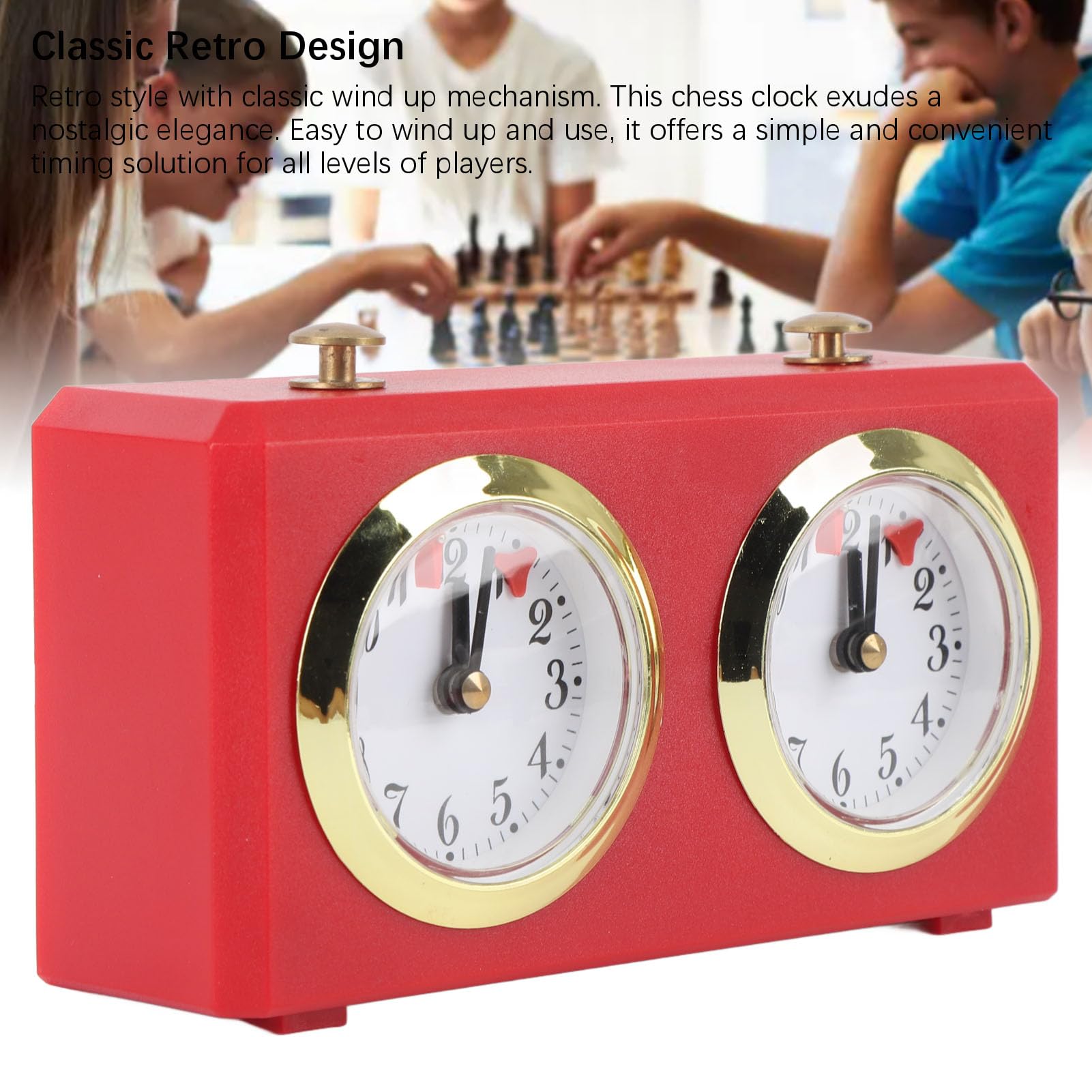 Pilipane Schachuhr Analog, Professioneller Analog Chess Clock, Uhrwerk Angetriebener, Großes Zifferblatt und Klare Markierungen, ABS Material, für Turnier Brettspiel, Schach (Rot)