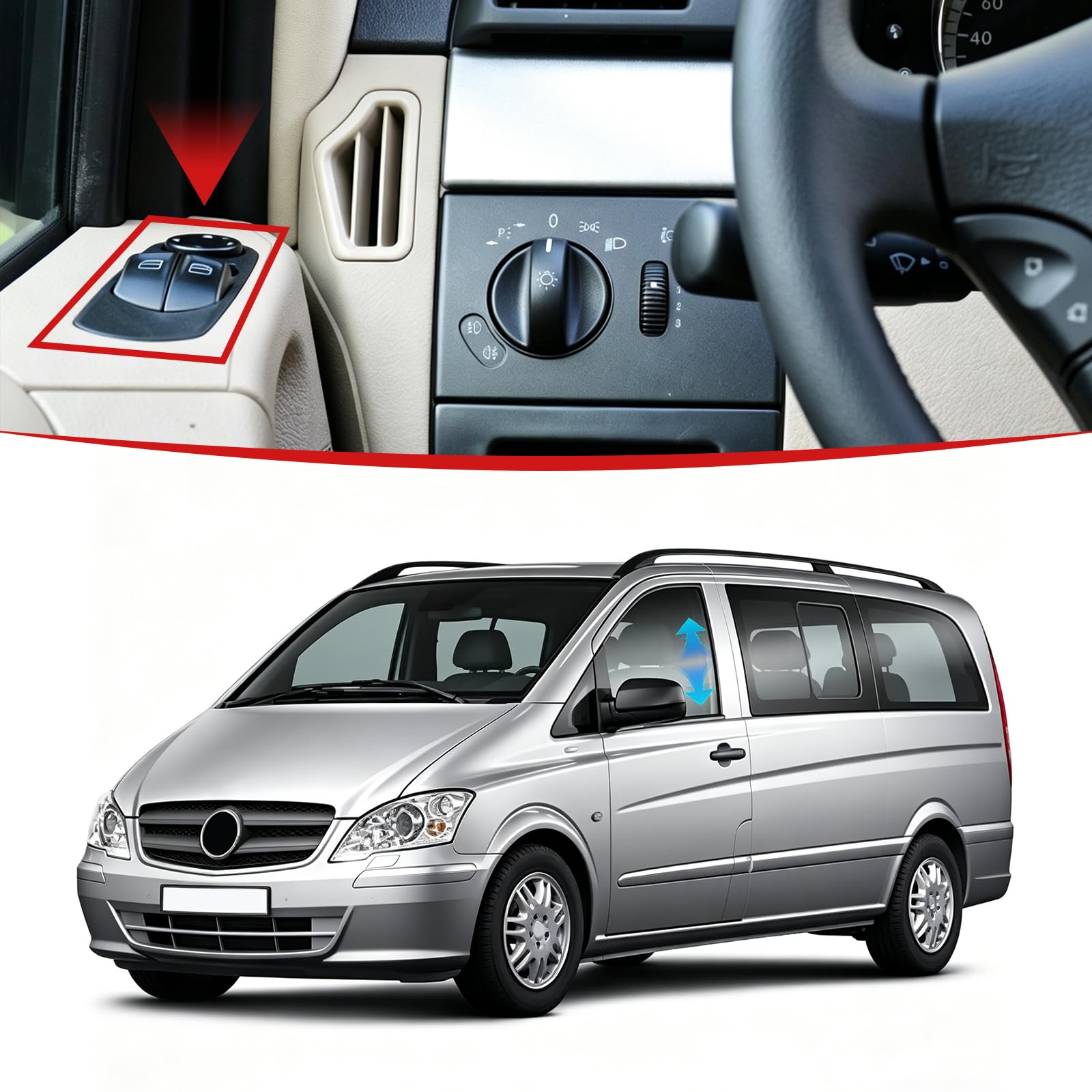 Elektrischer Fensterheberschalter Vorn Link für Mercedes Vito W639 Viano W639 2013- A6395451313 Fahrerseitiger Fenstersteuerungsschalter 6395451313