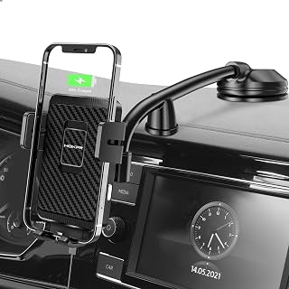Wireless Car Charger, MOKPR 15W Fast Charging Car Mount Auto-Clamping Car Charger, Dashboard Windshield Phone Holder Compatible with iPhone 15/14/13/13 Pro/12 Pro12/11/X/8, Samsung S23/S22/S10/S9/S8