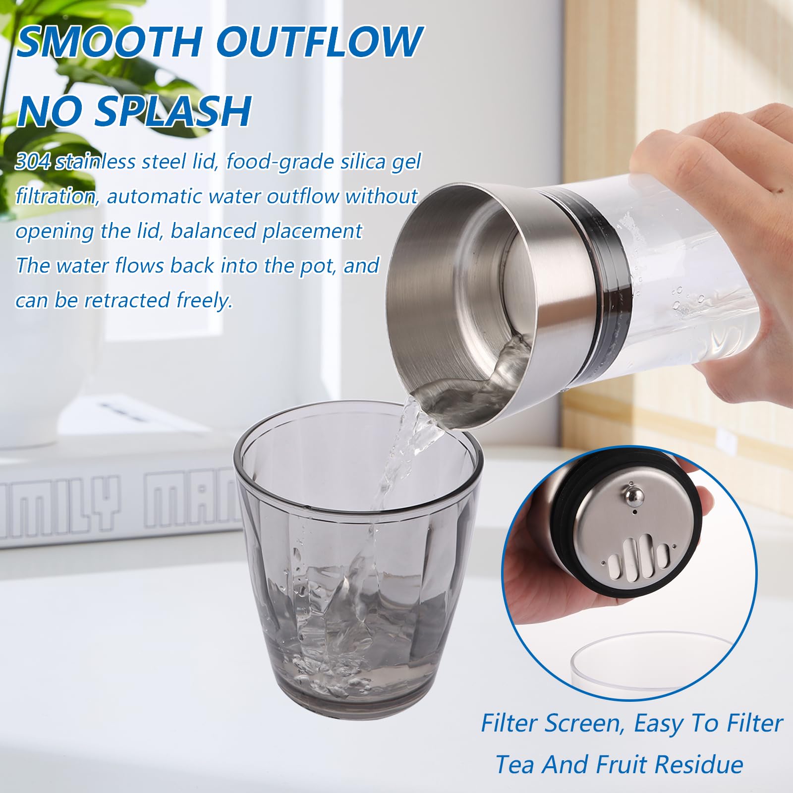 APACALI 2 unidades de jarra de cristal con tapa, jarra de 1 litro con tapa, jarra de agua de cristal para bebidas caseras, té helado, leche, café y vino
