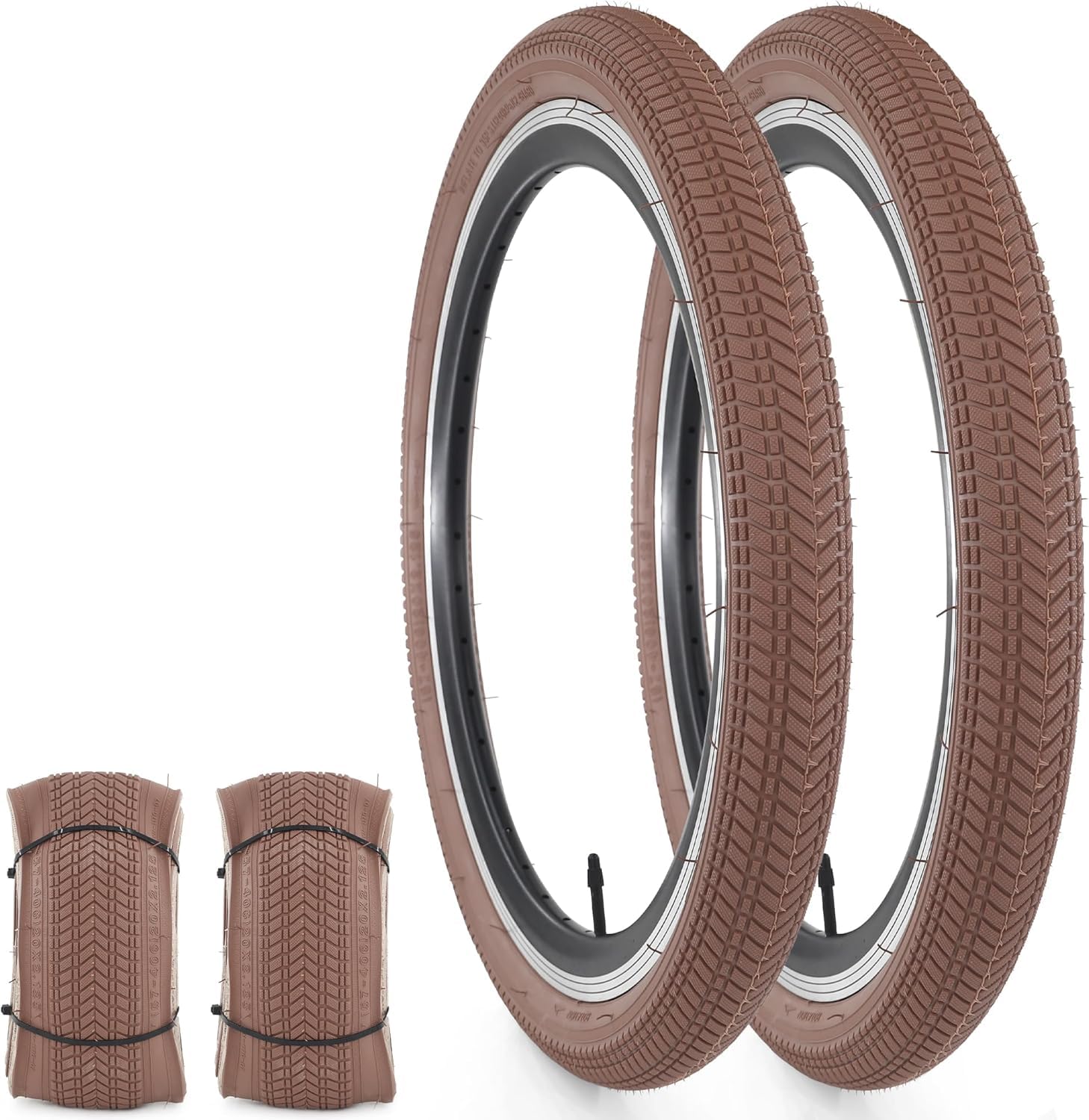 GRELiving 2-Pack Bike Tires 16/20x2.125 Mountain Bike Tires 30 TPI Bicycle Tires for BMX,Mountain Bicycle or Kids Bicycle (Brown, 20x2.125)