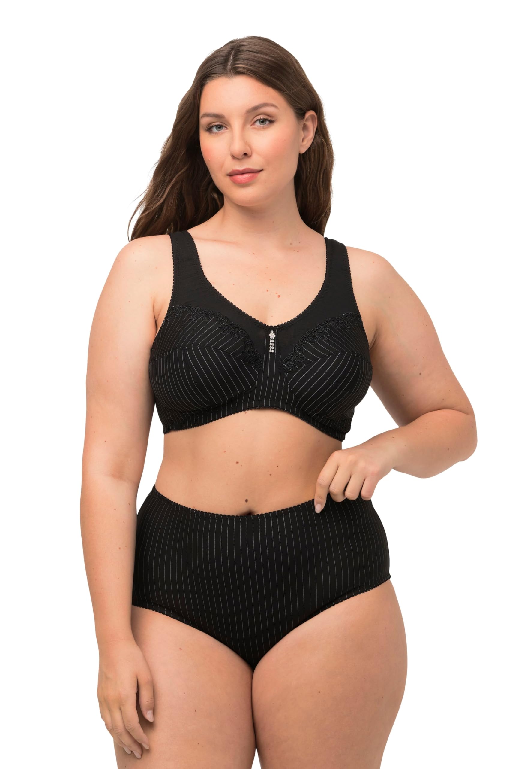 Ulla Popken Women's Relief Bra Without Underwire, Rhinestone Pendant, Cup C - G Bra (Pack of 1), Black, 52C