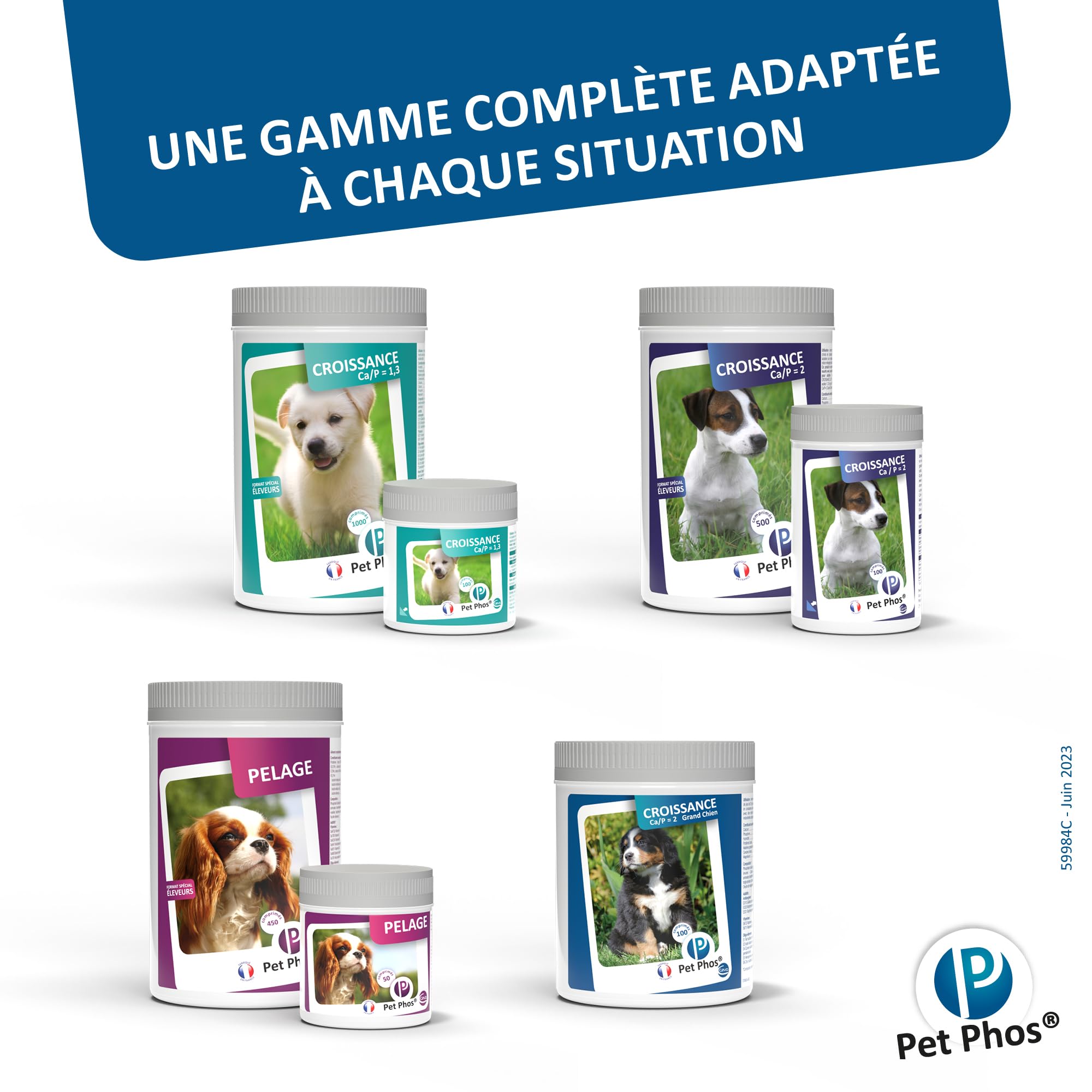 Pet PHOS Croissance CA/P = 2 Grand Chien pour Chiots en Croissance et Femelles gestantes ou allaitantes nourris avec Une Ration ménagère ou Industrielle