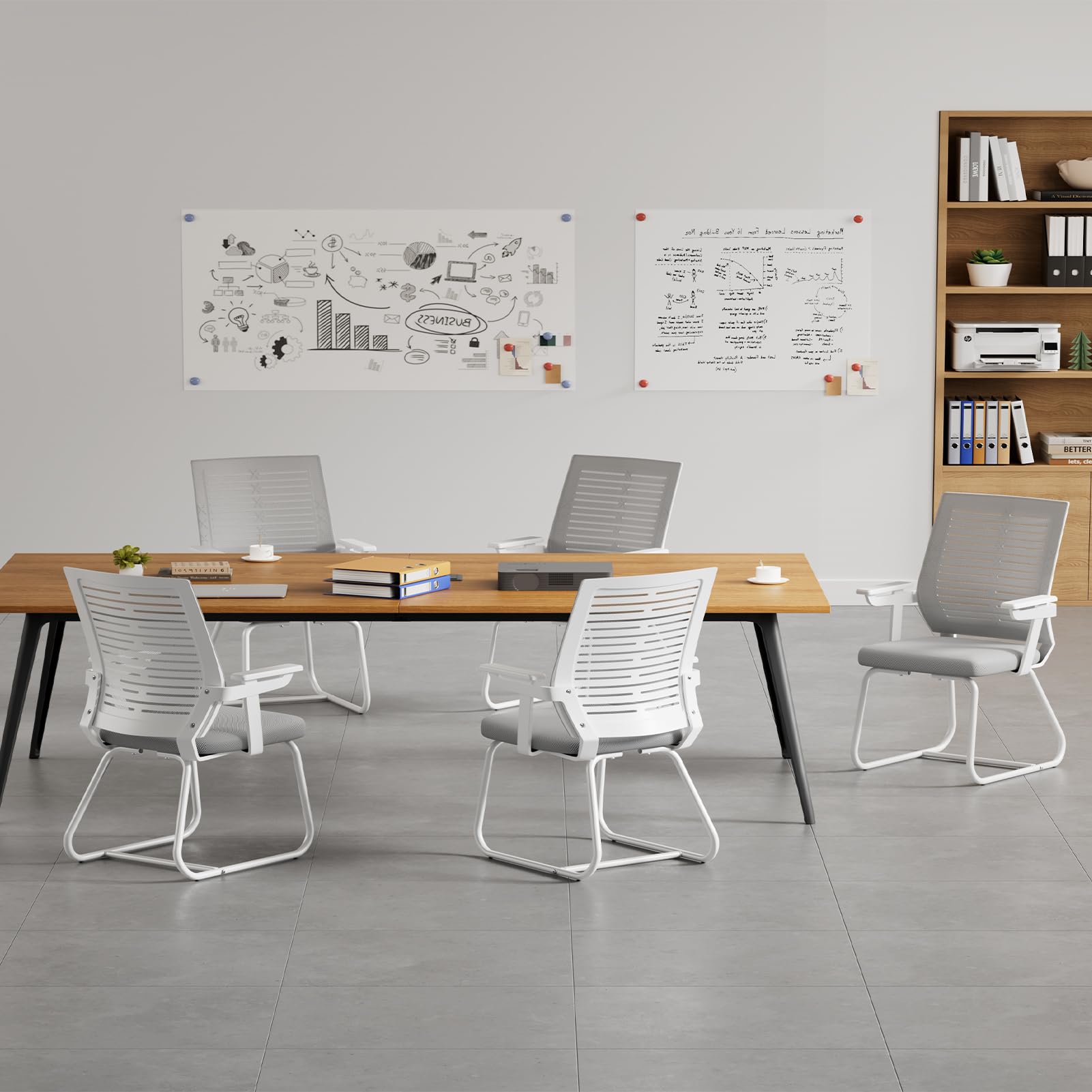 Warmiehomy Schreibtischstuhl ohne Rollen, Ergonomischer Schreibtischstuhl bis 95kg belastbar, Bürostuhl ohne Rollen, Schreibtischstuhl mit Armlehne, Konferenzstuhl, Arbeitsstuhl für Zuhause, Grau