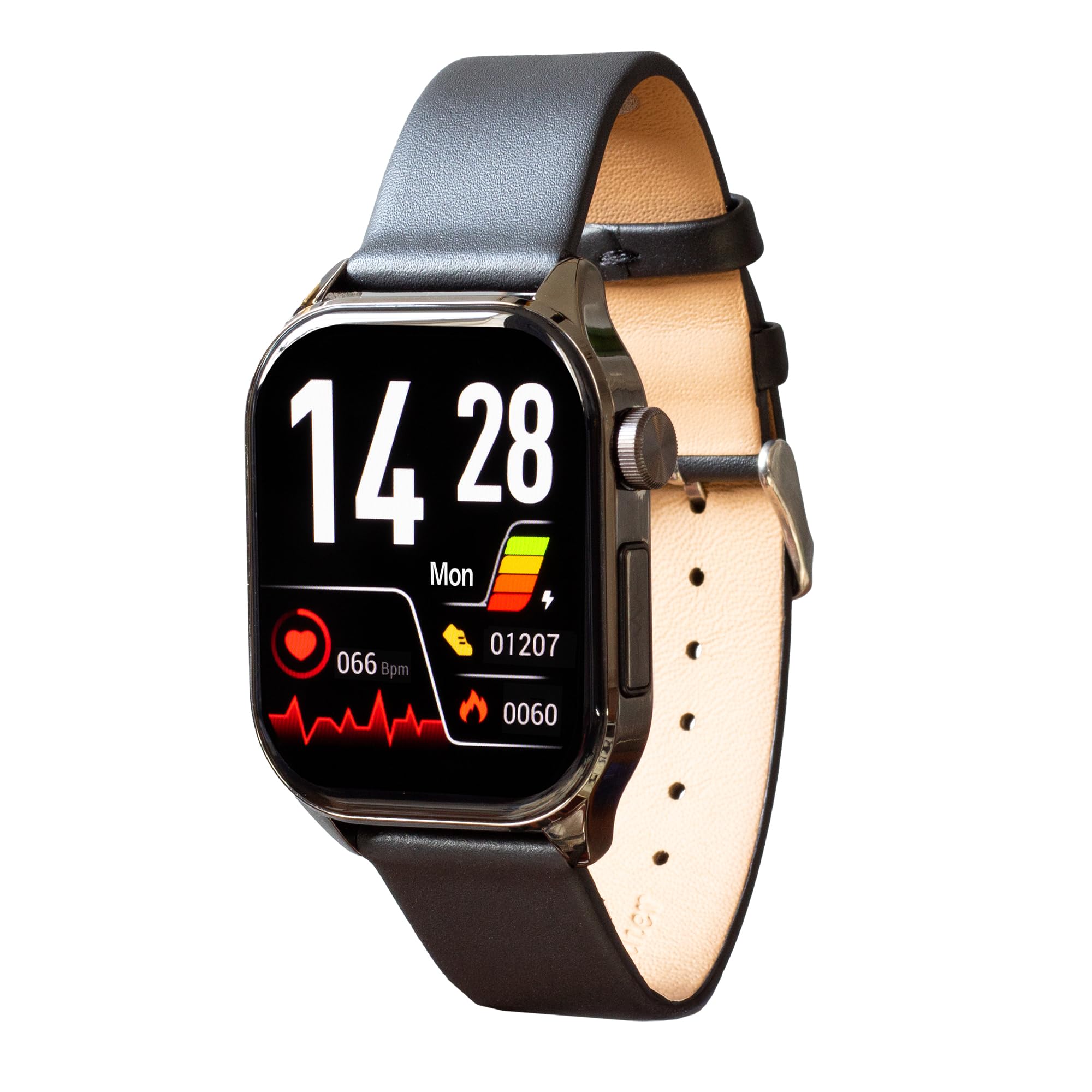 Knauermann Pro 3 (2024) Noir - Montre sanitaire Smartwatch avec Fonction téléphonique - Capteurs OSRAM - Fonction ECG + HRV - BT Bluetooth - Apnée du Sommeil - Pression artérielle - Bracelet en
