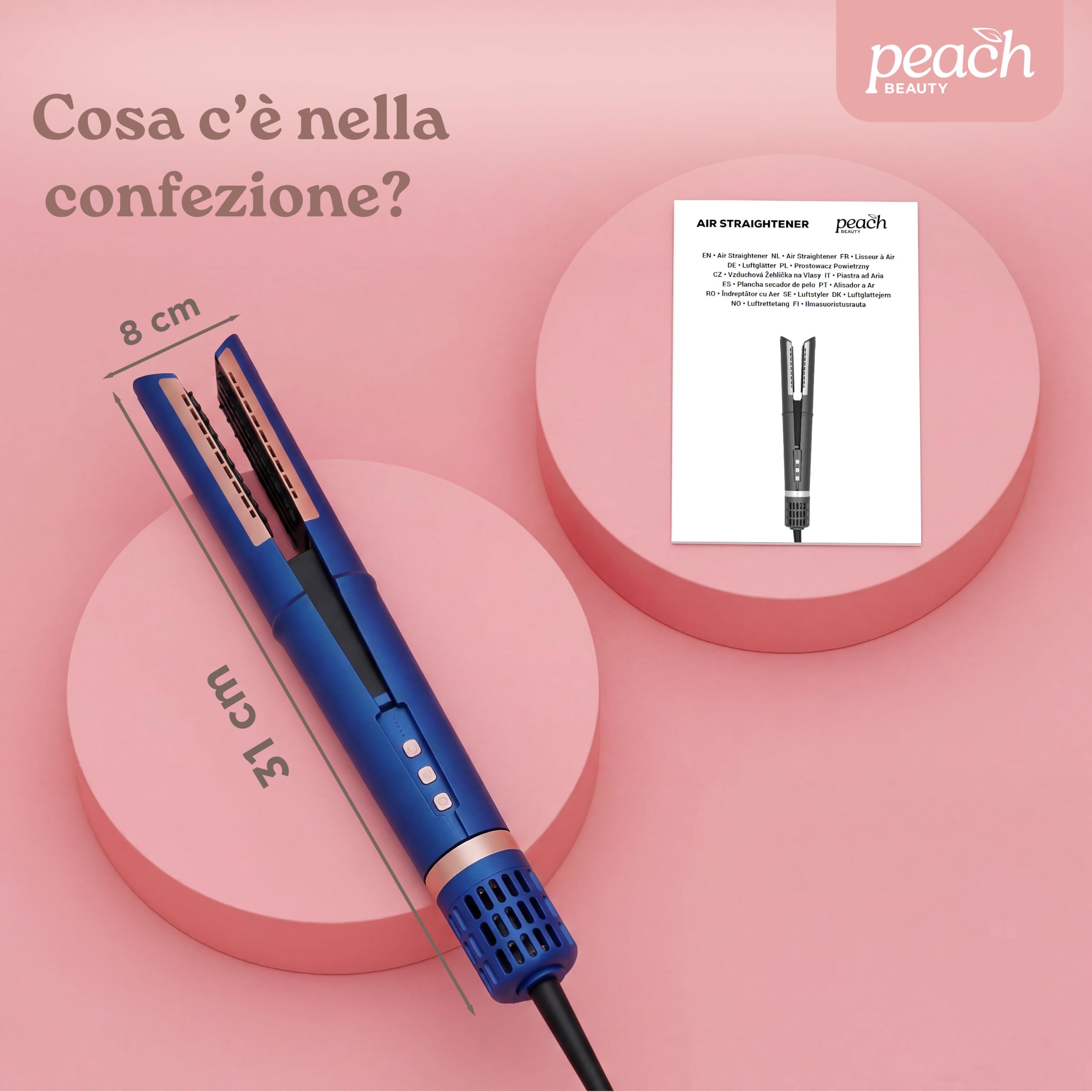 2-in-1 Asciugacapelli & Piastra per Capelli | Asciuga e Liscia i Capelli in Un Solo Strumento | 4 Temperature & 3 Velocità | Tecnologia Ionica | 31x8 cm | Blu, Rosa