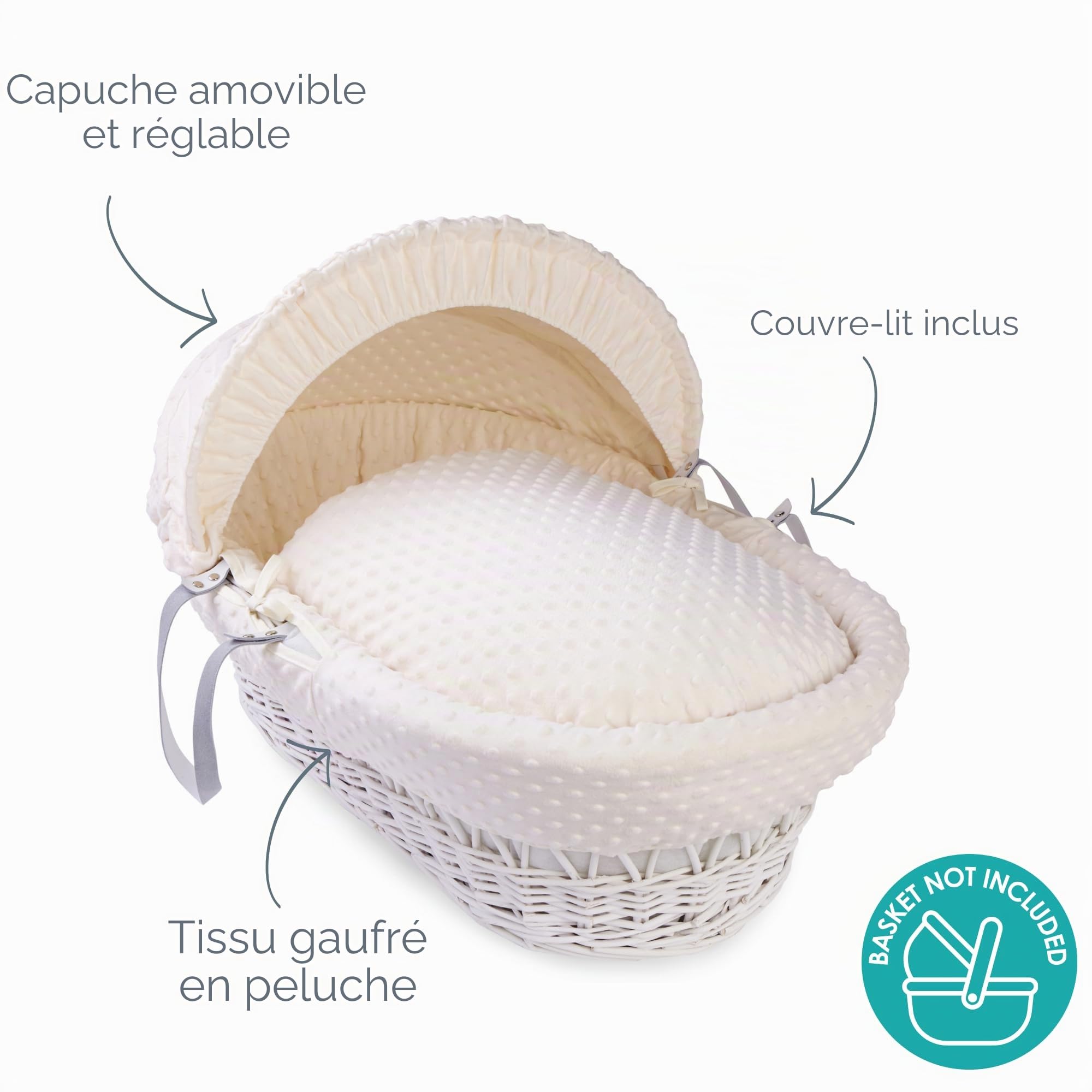 Clair de Lune Dimple Ensemble de literie pour couffin (Panier Non Inclus) – Crème