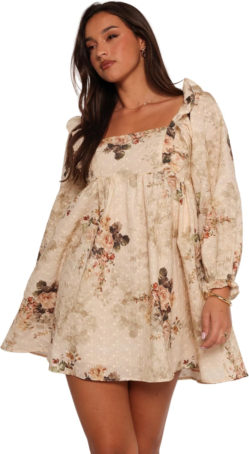 Petal & Pup Women's Tiarny Mini Dress-Beige Floral