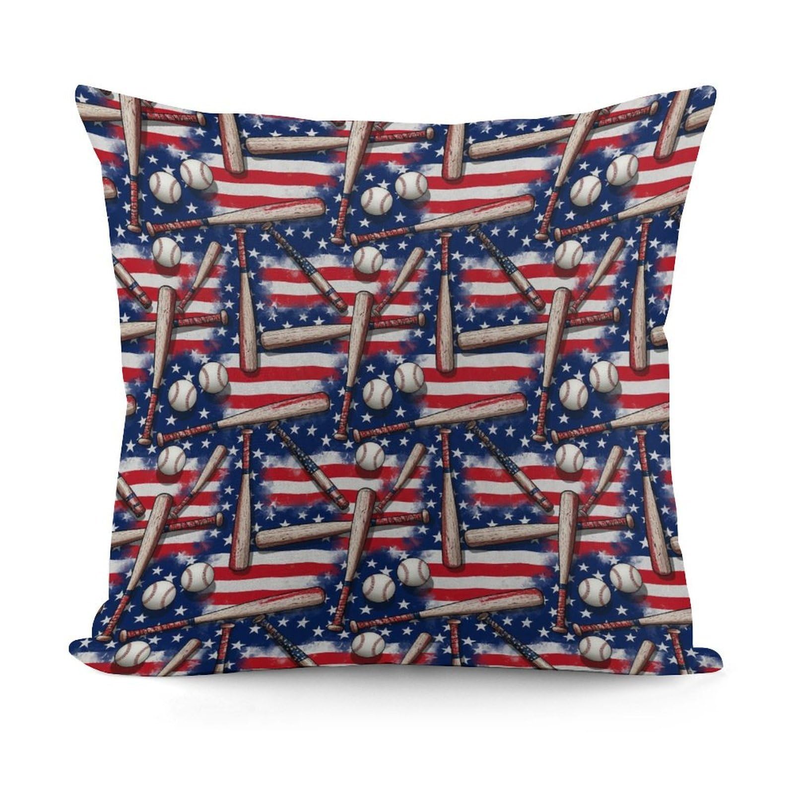 Smazdfxx Picture(375) Throw Pillow Covers With Smooth Zipper Modern Home Decor For Sofa,Couch, Living Room Patriotic Usa Retro American Flag Baseball Print