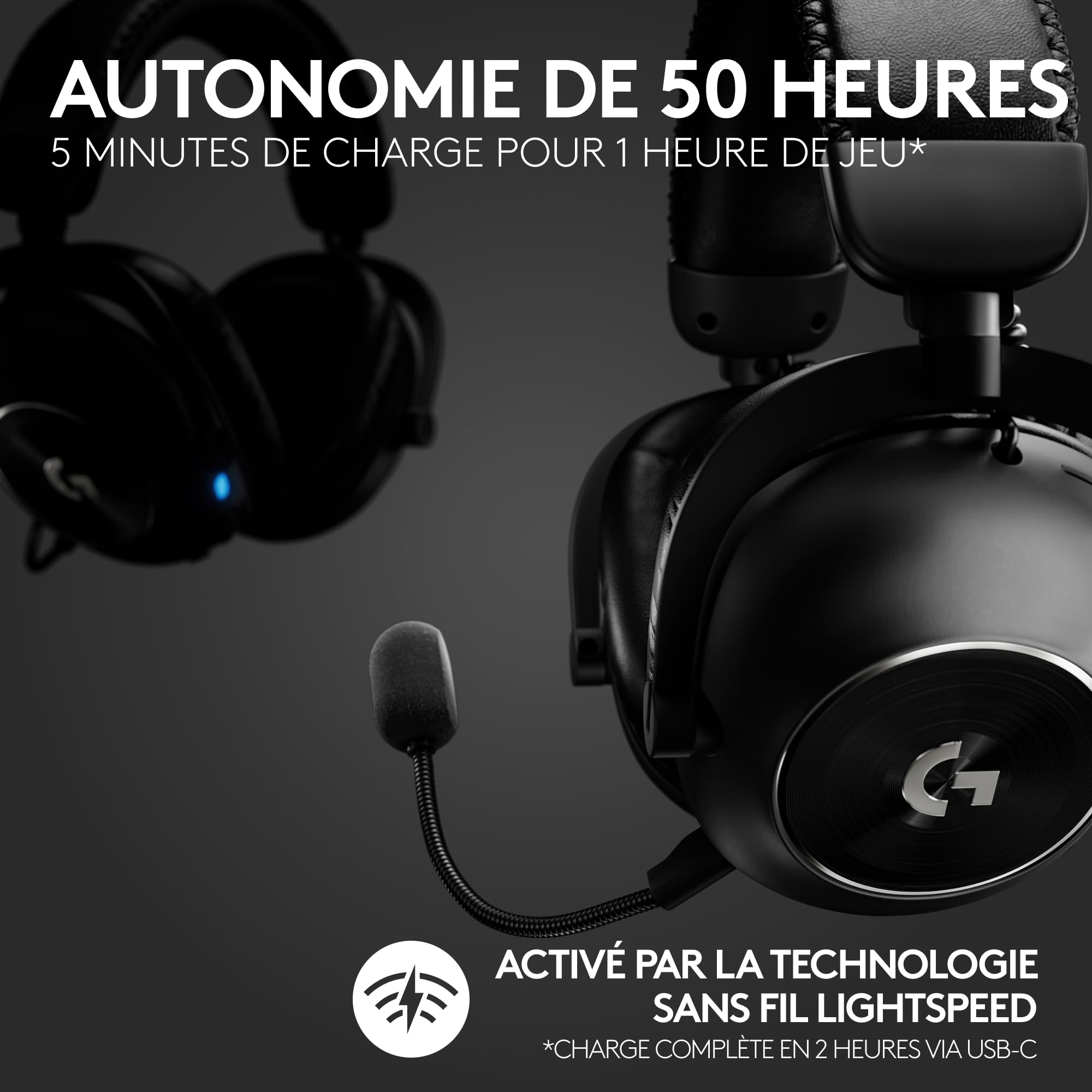 Logitech G Pro X 2 Lightspeed Casque audio bluetooth, micro-casque détachable, enceinte graphène 50 mm, DTS:X 2.0—7.1 Surround, Bluetooth/USB/3,5 mm Aux, PC, PS5, PS4, Nintendo Switch - Noir
