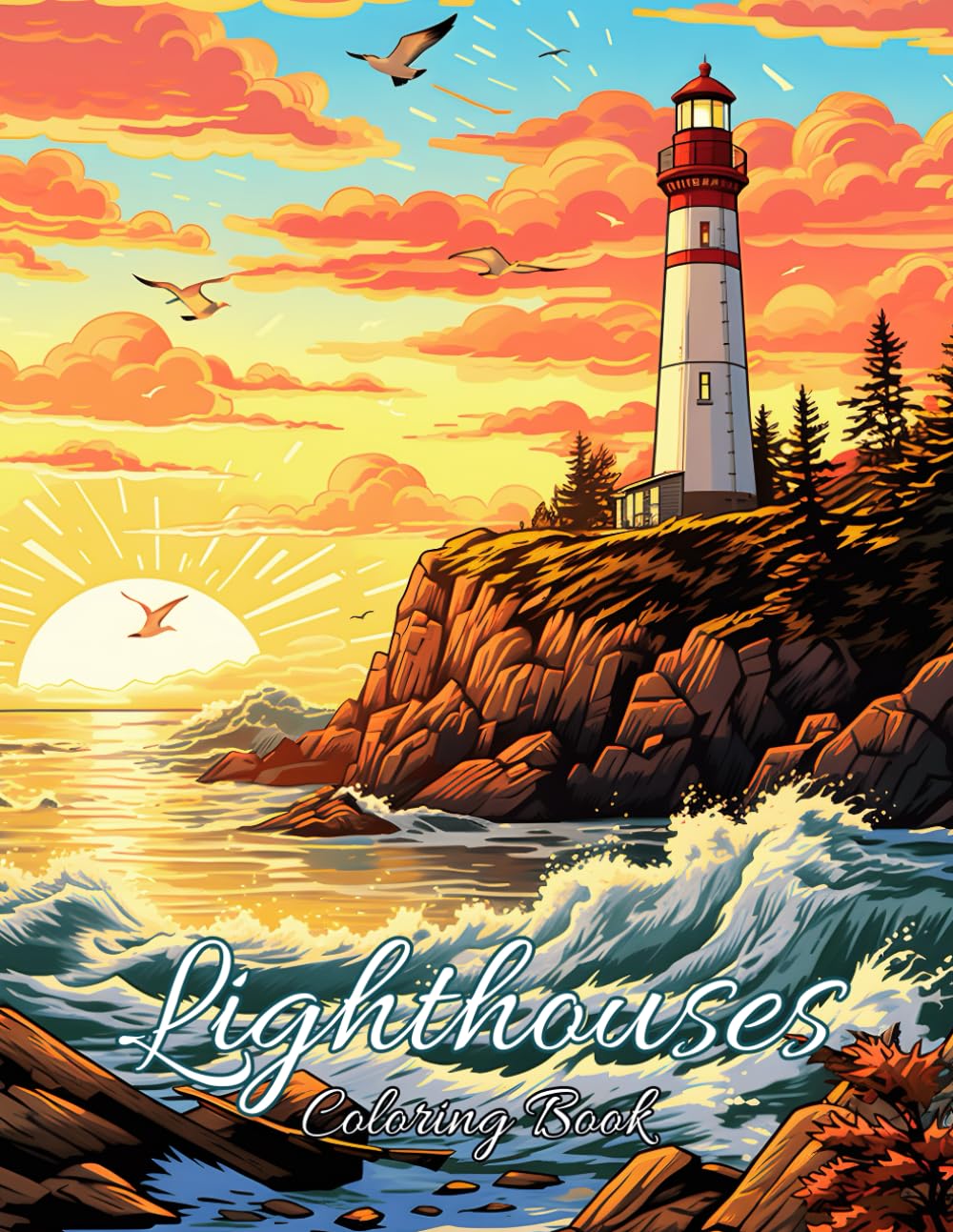 Lighthouses Coloring Book for Adults: 50 Enchanting Lighthouses for Relaxation and Stress Relief | Grayscale Coloring Pages