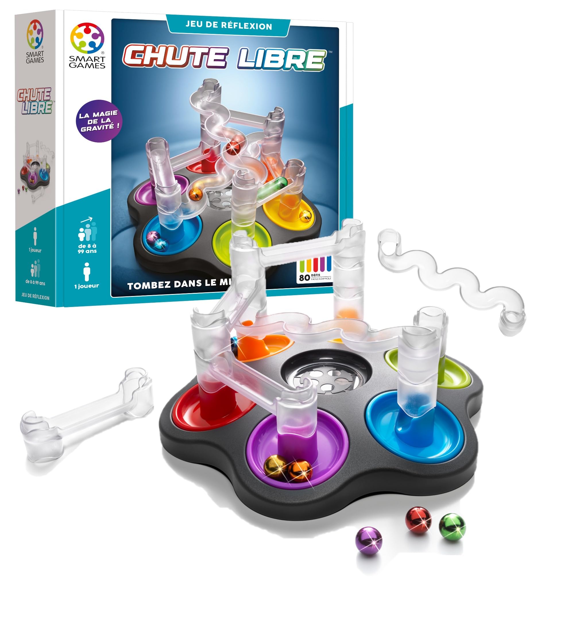 SmartGames Chute Libre | Jeux de Logique | Jeu de Réflexion | 80 Défis | Jeu et Construction à la Fois | 1 Joueur | À partir de 8 Ans | Version Française