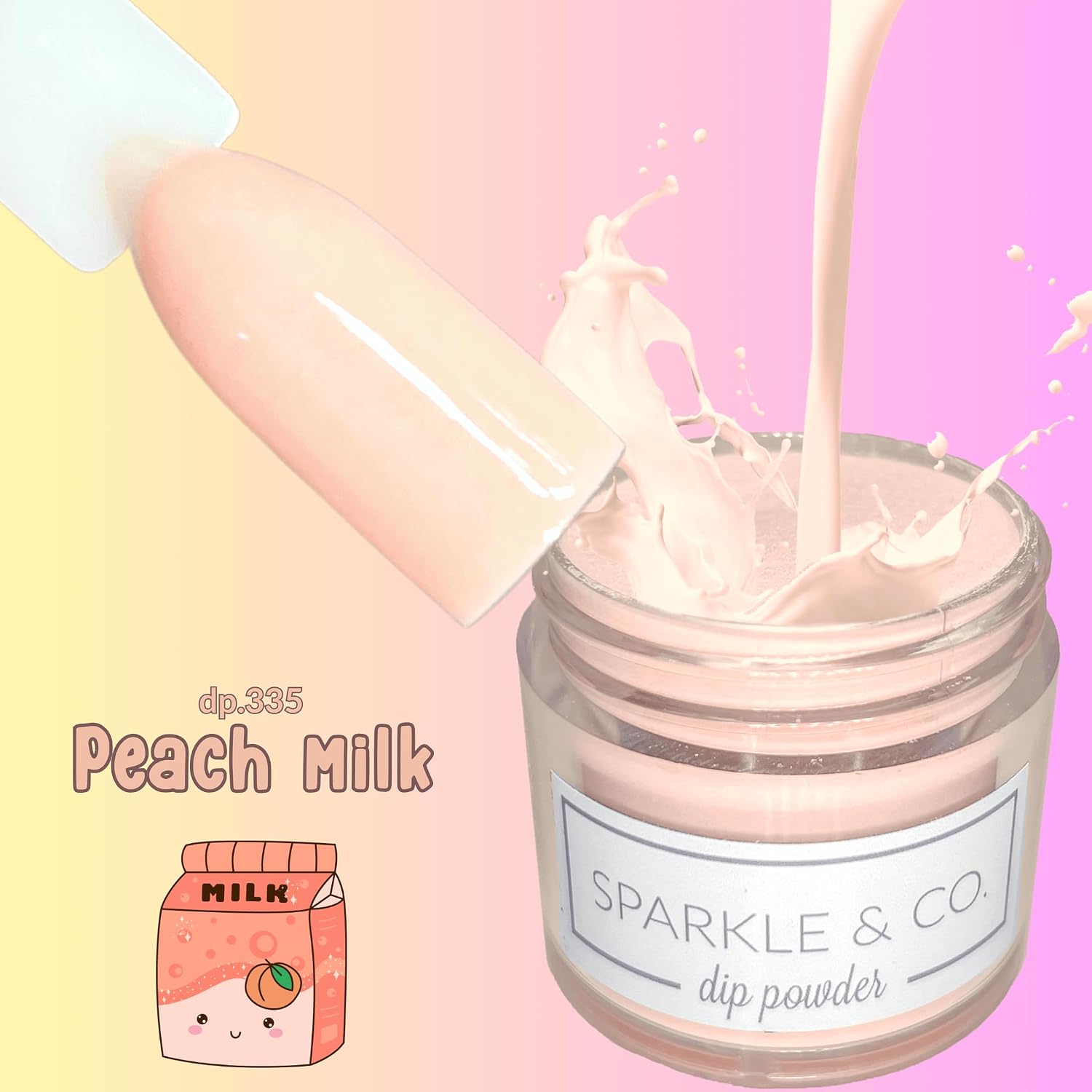 Sparkle & Co. Dip Powders – dp.335 Peach Milk (Milky Peach Orange) 1 Ounce Dipping Powder Jar For Manicure DIY Spring Shade, No Lamp Needed