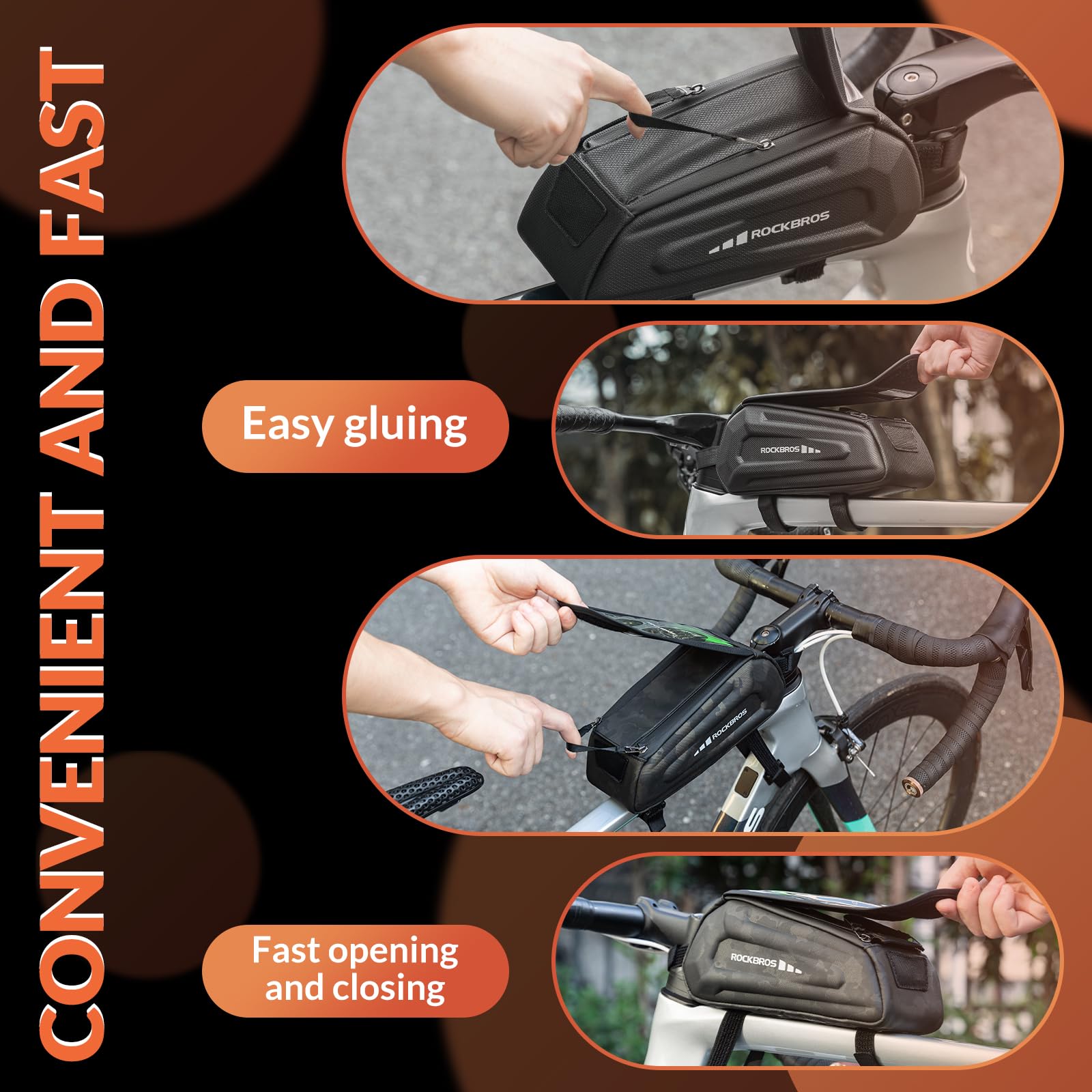 ROCKBROS Bolsa Móvil Bicicleta con Pantalla Táctil, Bolsa de Manillar Gran Capacidad Portamóvil Cuadro para MTB Bicicleta de Carretera, Accesorio de Ciclismo, 24,5 x 10,4 x 10cm