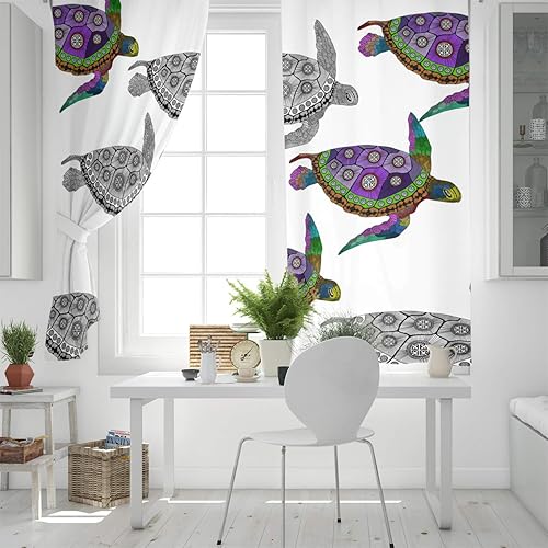 Miniatura 4 de FortuneHouse - Cortinas opacas térmicas con diseño de tortuga marina, con ojales de metal sólidos, elegantes cortinas para habitación, ventana, para