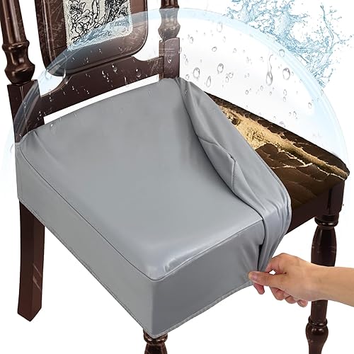 Juego de 6 fundas de asiento impermeables para sillas de comedor, fundas de asiento de cocina de cuero, resistentes a las manchas, fundas elásticas