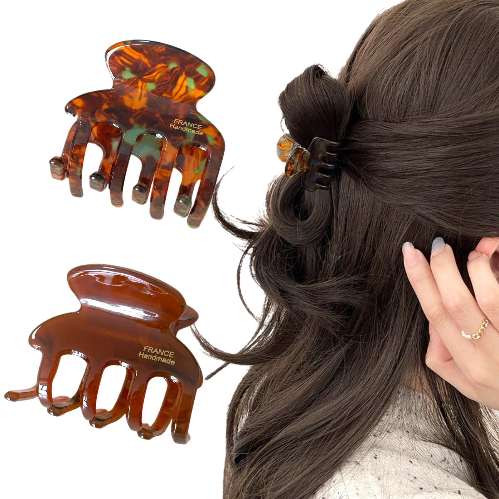 Uoocg 2 Stück Haarklammer Klein Set Acetatmaterial Haarspangen Damen Französisch Haarclips für Dünnes Mitteldickes Haar (Braun)