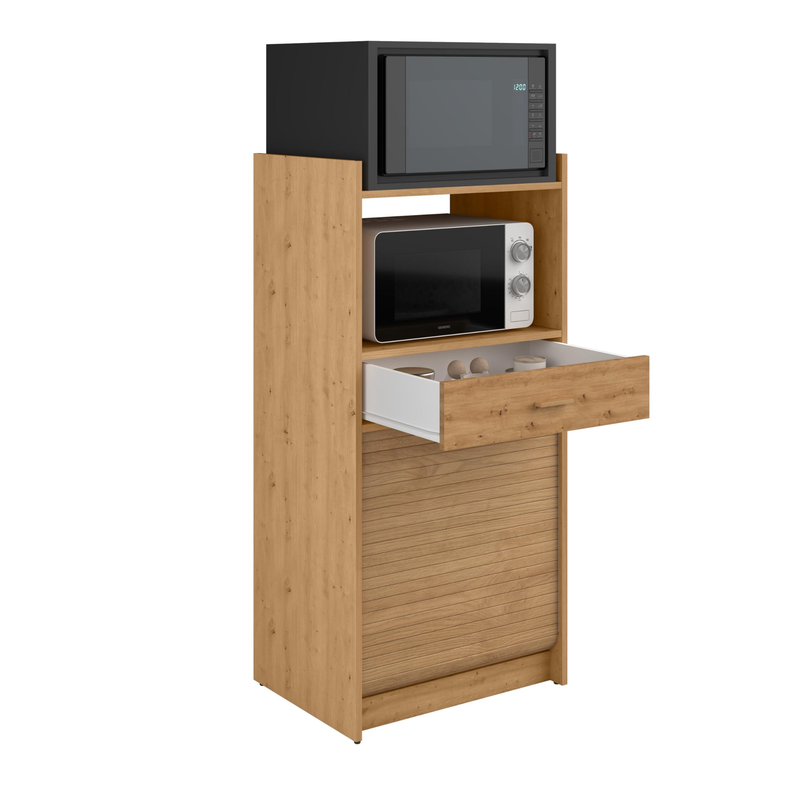 SIMMOB Meuble de Rangement de Cuisine pour Micro-Ondes et Four avec tiroir, chêne, L.60 cm x HT. 127 cm x P. 45 cm