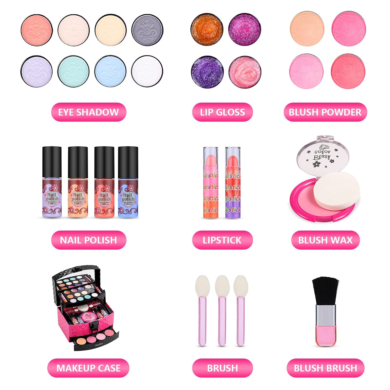 Set De Maquillaje Infantil No Tóxico Y Lavable Para Niñas | Estuche Princesa Con Espejo Y Cierre Magnético