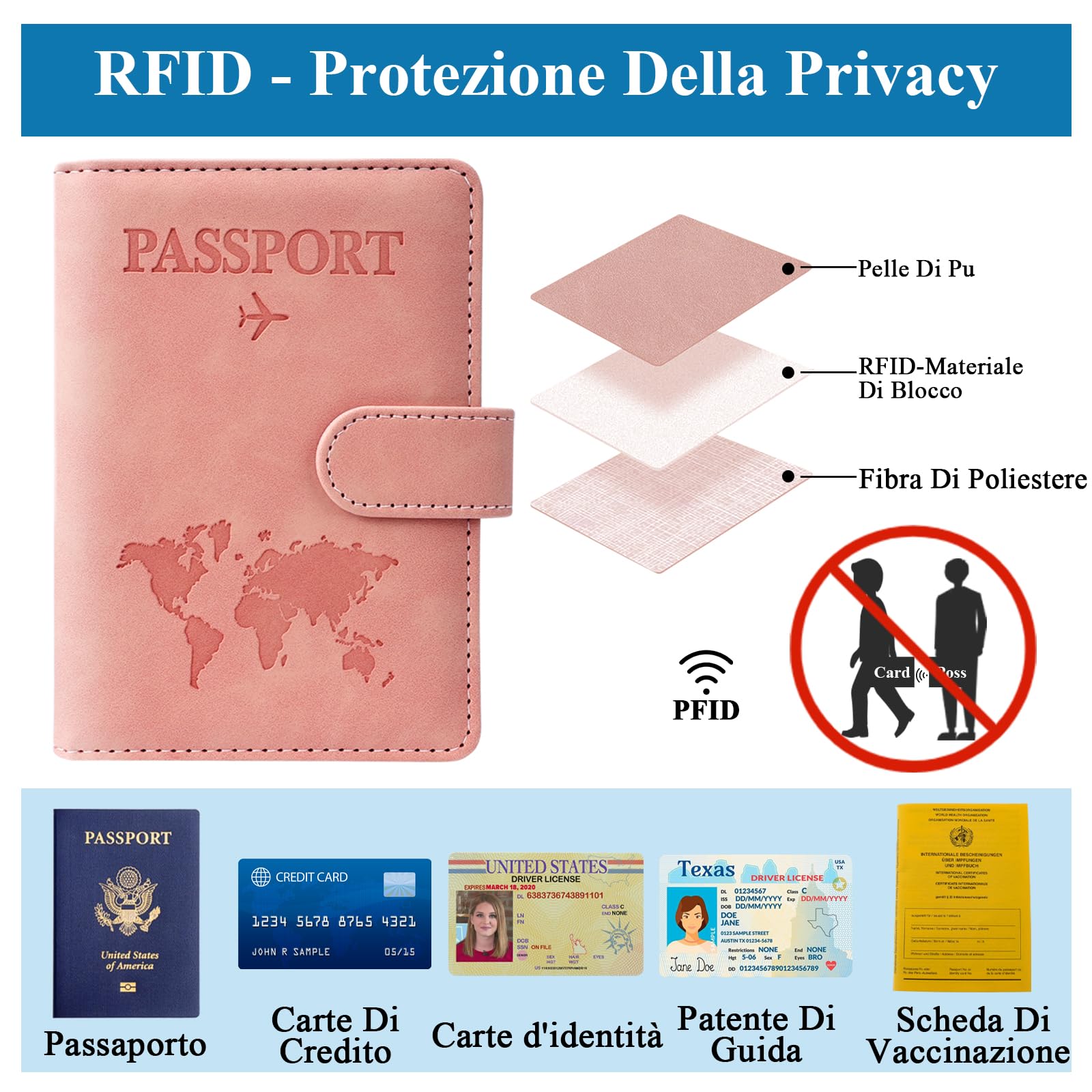 GADITIEK Porta Passaporto e Etichetta Valigia Aereo, Pelle Pu Custodia Passaporto Italiano con Blocco RFID, Portapassassaporto Cover per Carte Di Credito, D'Identità e Documenti Di Viaggio (rosa)