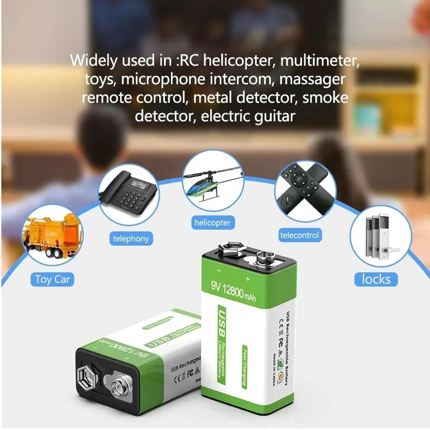 Batería Recargable Baterías De Litio Micro USB De 12800 MAh, Compatible con Multímetro Micrófono Control Remoto De Juguete KTV BruNew Batería De Iones De Litio De 9 V(4PCS)