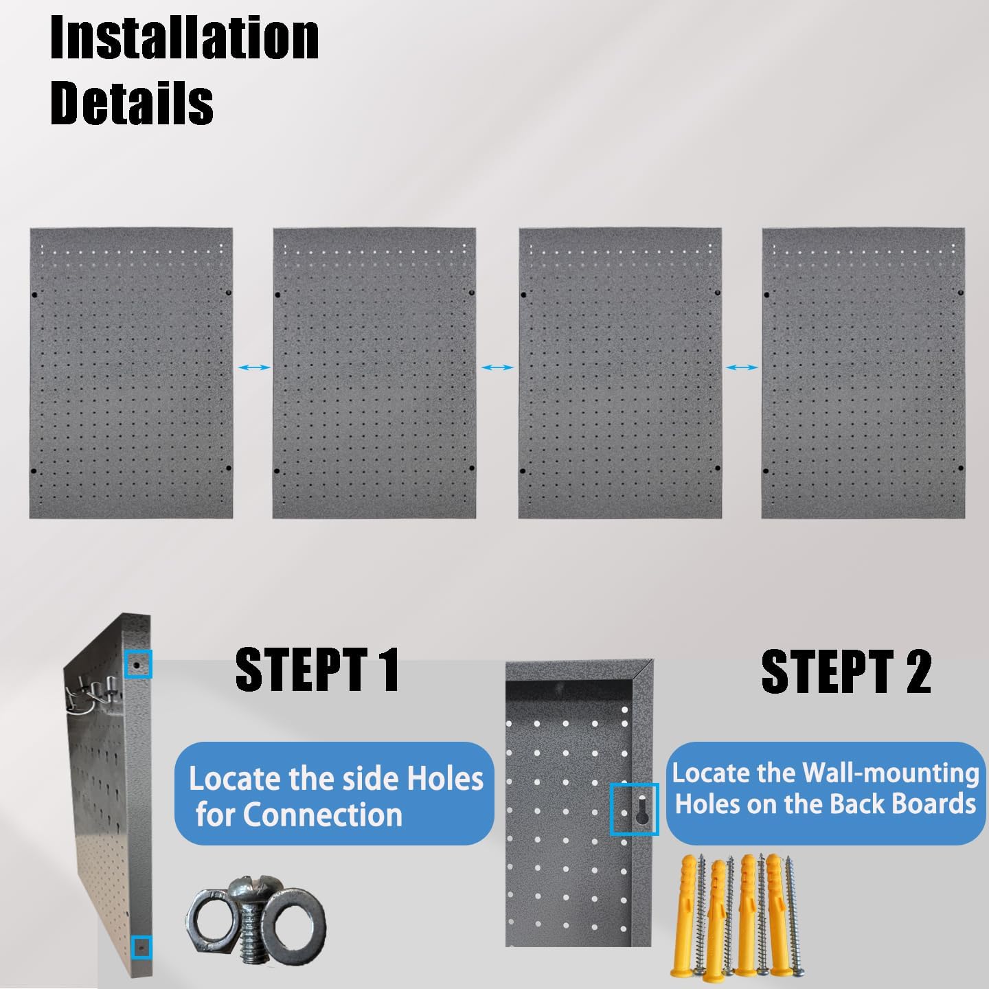 4 PCs Metal Pegboard Wall Panels Heavy Duty Peg Board Tool Organizer Board for Garage Factory, Tool Storage