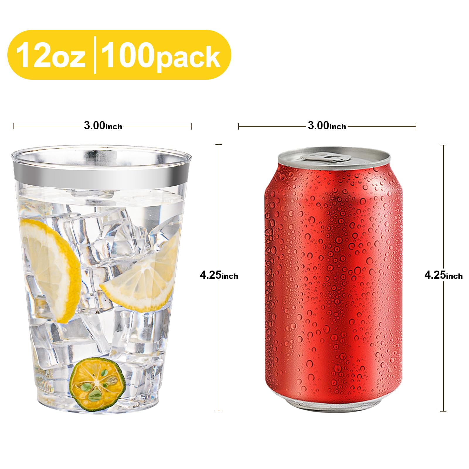 BESTVIP 12oz Silver Plastic Cups, 100 Pack Silver Rimmed Disposable Cups — Amazon image 2