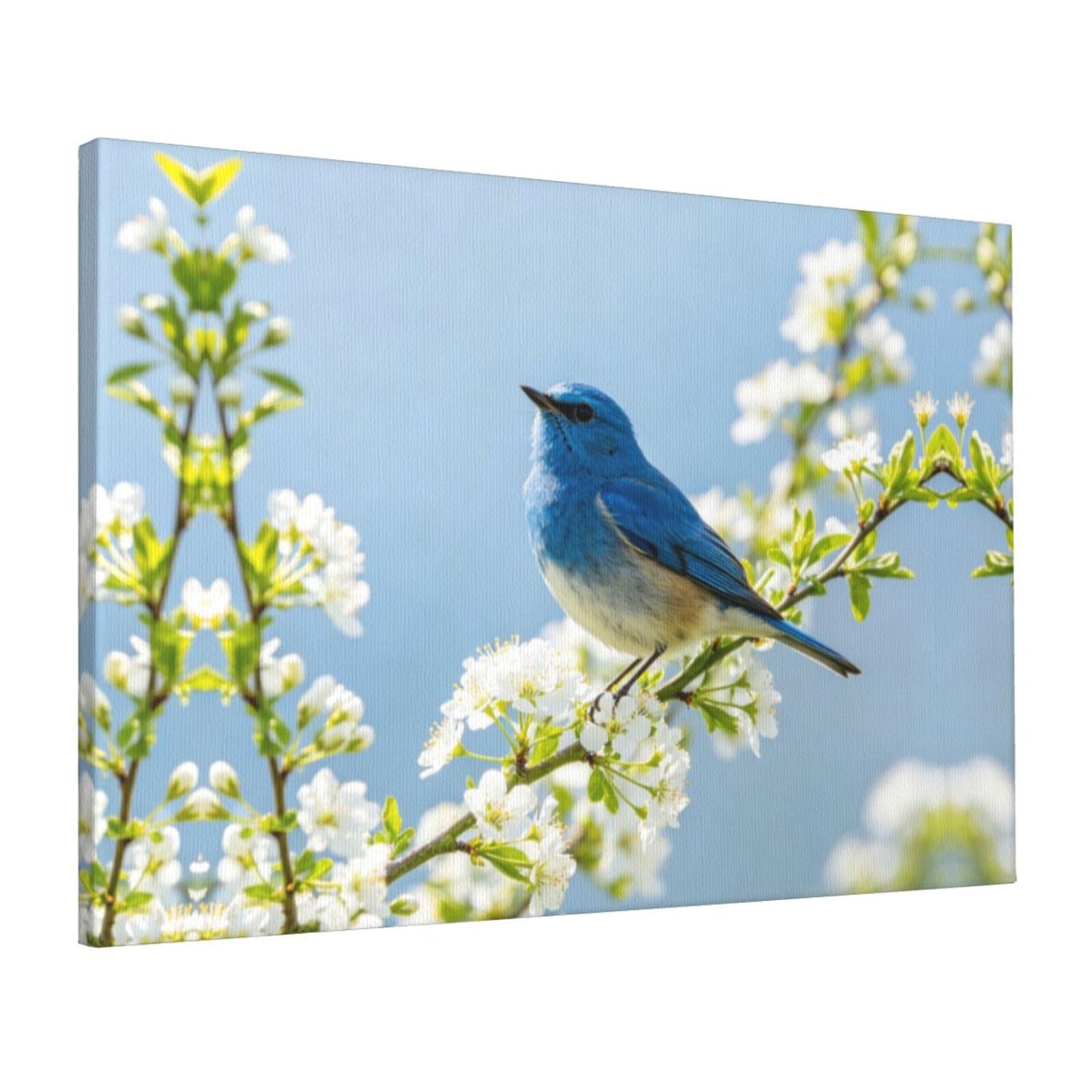 CNTDBU Blue Bird Art Canvas Wall Art 16x24 Inch-Large Modern Painting Print for Living Room, Framed Ready to Hang Artwork for Bedroom