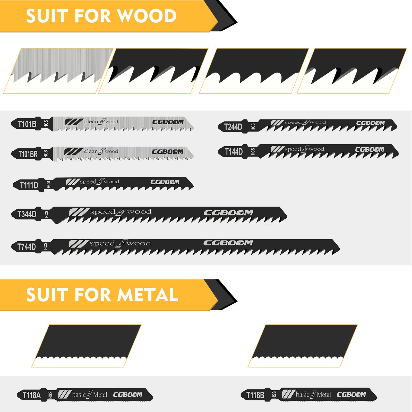 Set di lame per seghetto alternativo, CGBOOM 60 pezzi accessori per seghetto alternativo, lama per seghetto alternativo con codolo a T e scatola di plastica per legno e metallo
