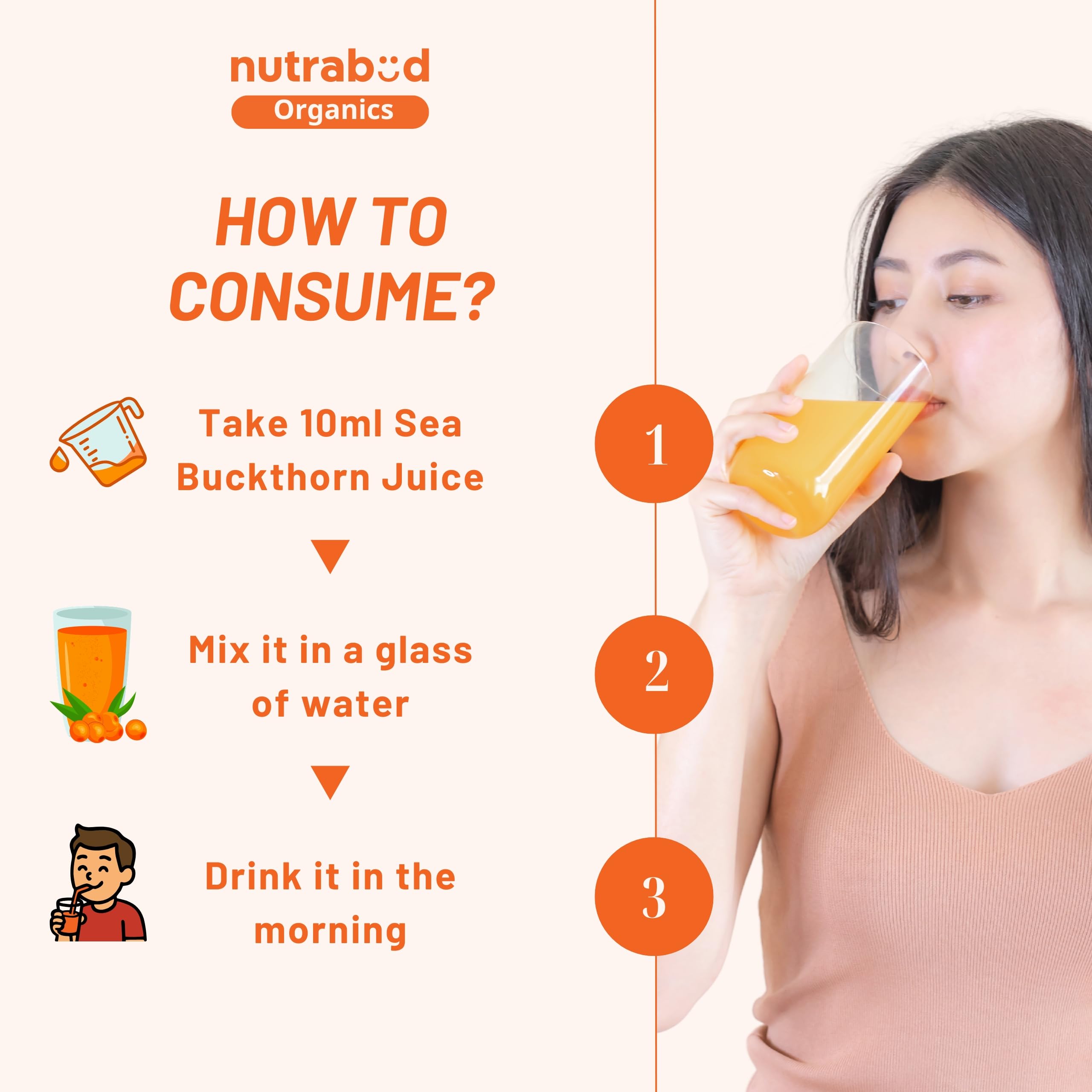 Nutrabud Organics Himalayan Sea Buckthorn Berry Juice - 500 ml - Natural Source of Vitamin C, Omega 3 6 7 9, Antioxidants For Immunity, Skin Glow & Gut Health - 50 Glasses (500ml (Pack of 1)) 3
