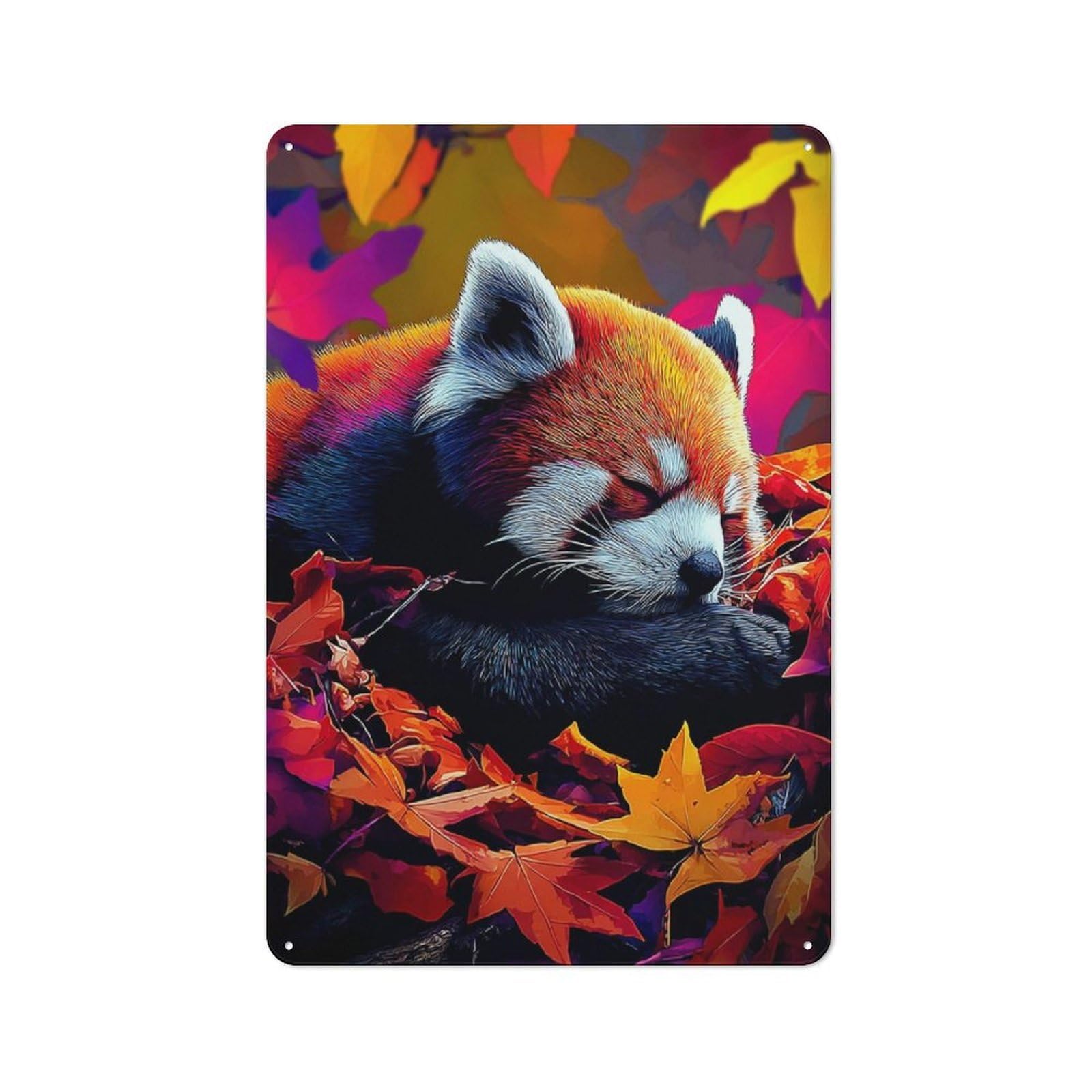 Junmoney Autumn Red Panda Resting Metal Wall Plaque 30X20cm, Everyday Small Space Decor For Flat, Dorm Room, Lounge Or Cafe