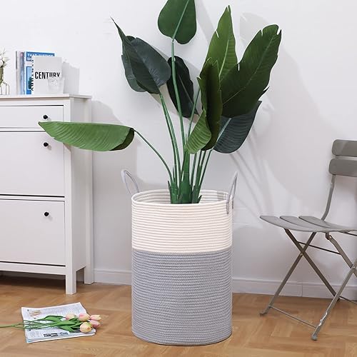 Miniatura 8 de VIPOSCO Cesta de lavandería grande, cesta de almacenamiento de cuerda tejida alta para mantas, juguetes, ropa sucia en la sala de estar, baño,