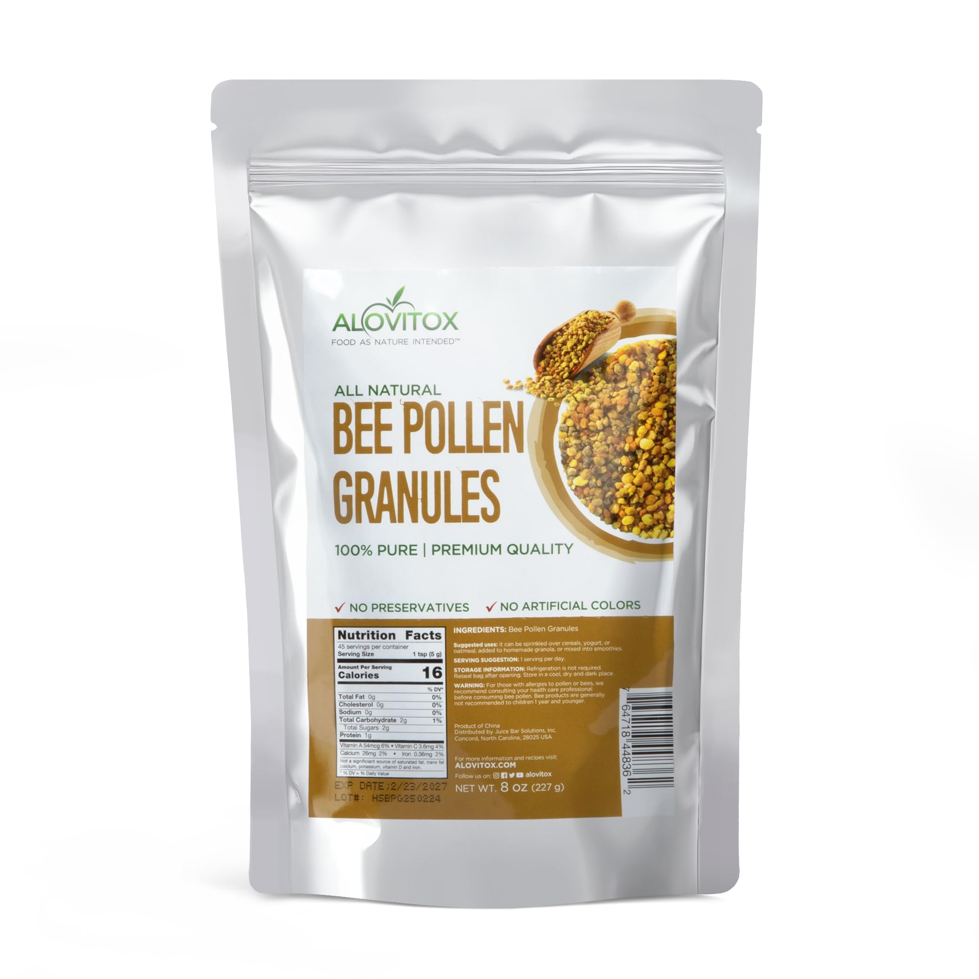 Alovitox Bee Pollen Granules 8 Oz | 100% Pure, Organic Bee Pollen for Bearded Dragons | Superfood Packed Bee Pollen Organic with Antioxidant, Protein, Vitamin & More | Nutritional Yeast & Gluten Free