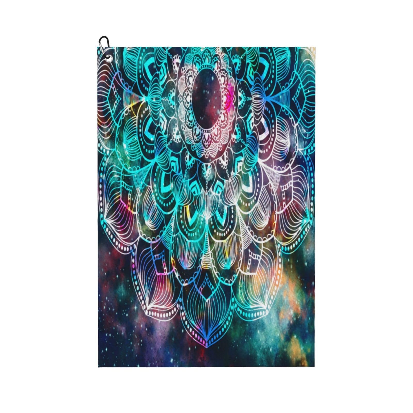 AOOEDM Watercolor Mandala Print Golf Towel with Carabiner Clip Absorbent Microfiber Golf Towel for Cleaning Golf Ball Club Putter Iron for Golf Bag Trolly Belt Loop 16" X 24"