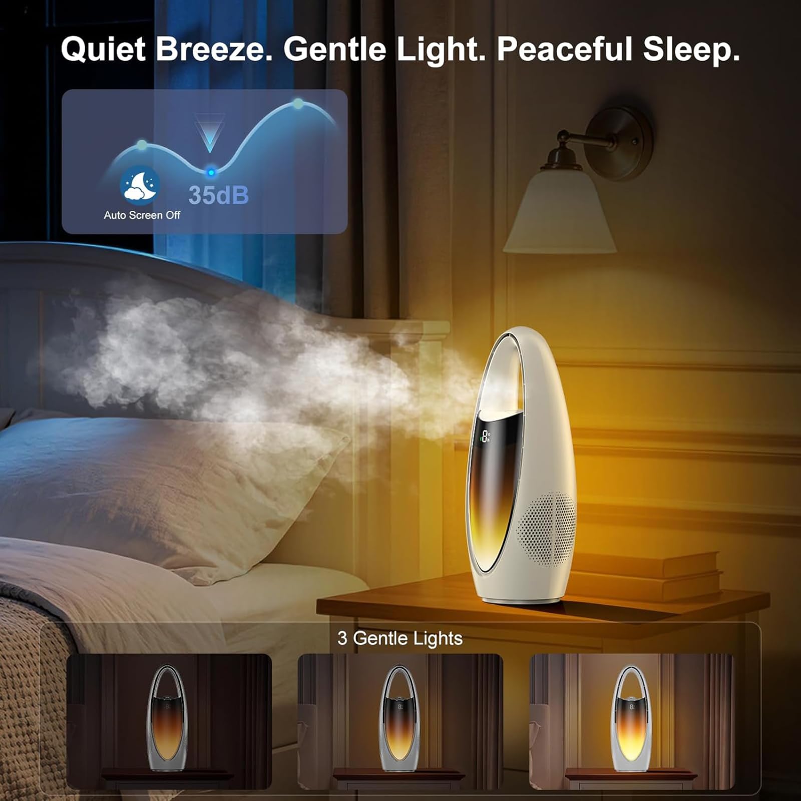 VOMI Ventilateur de table sans rotor avec brume, batterie 4000 mAh